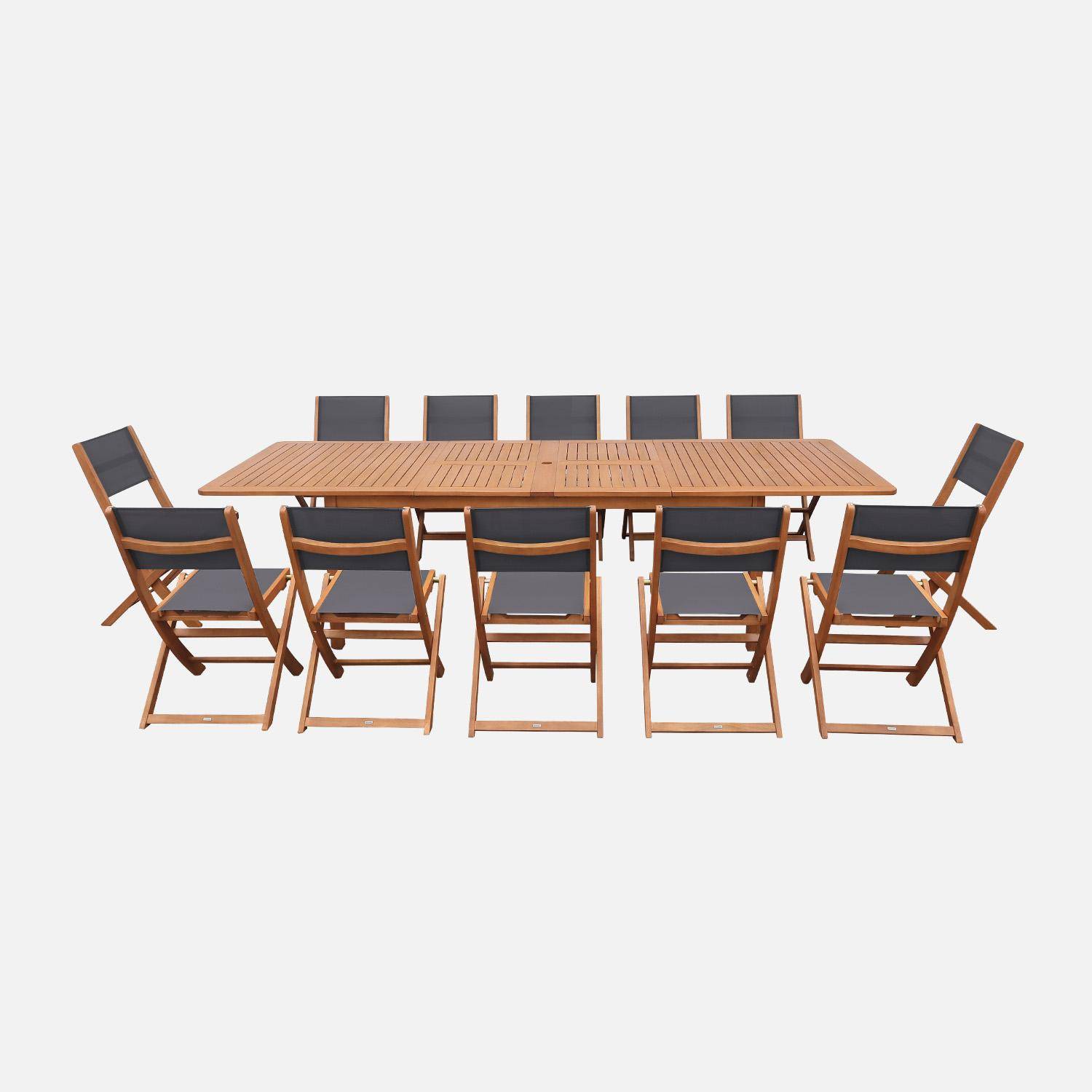 Mesa de jardín extensible de madera de eucalipto con 12 sillas Natural - 300x110x75 cm Photo2