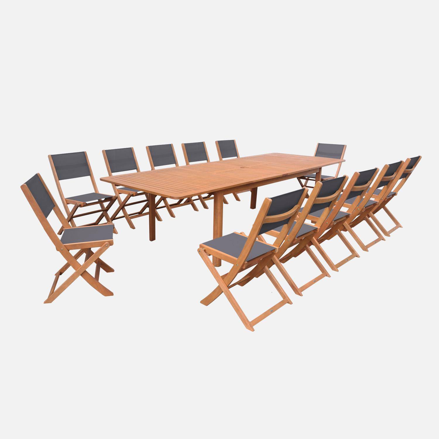 Mesa de jardín extensible de madera de eucalipto con 12 sillas Natural - 300x110x75 cm,sweeek,Photo1