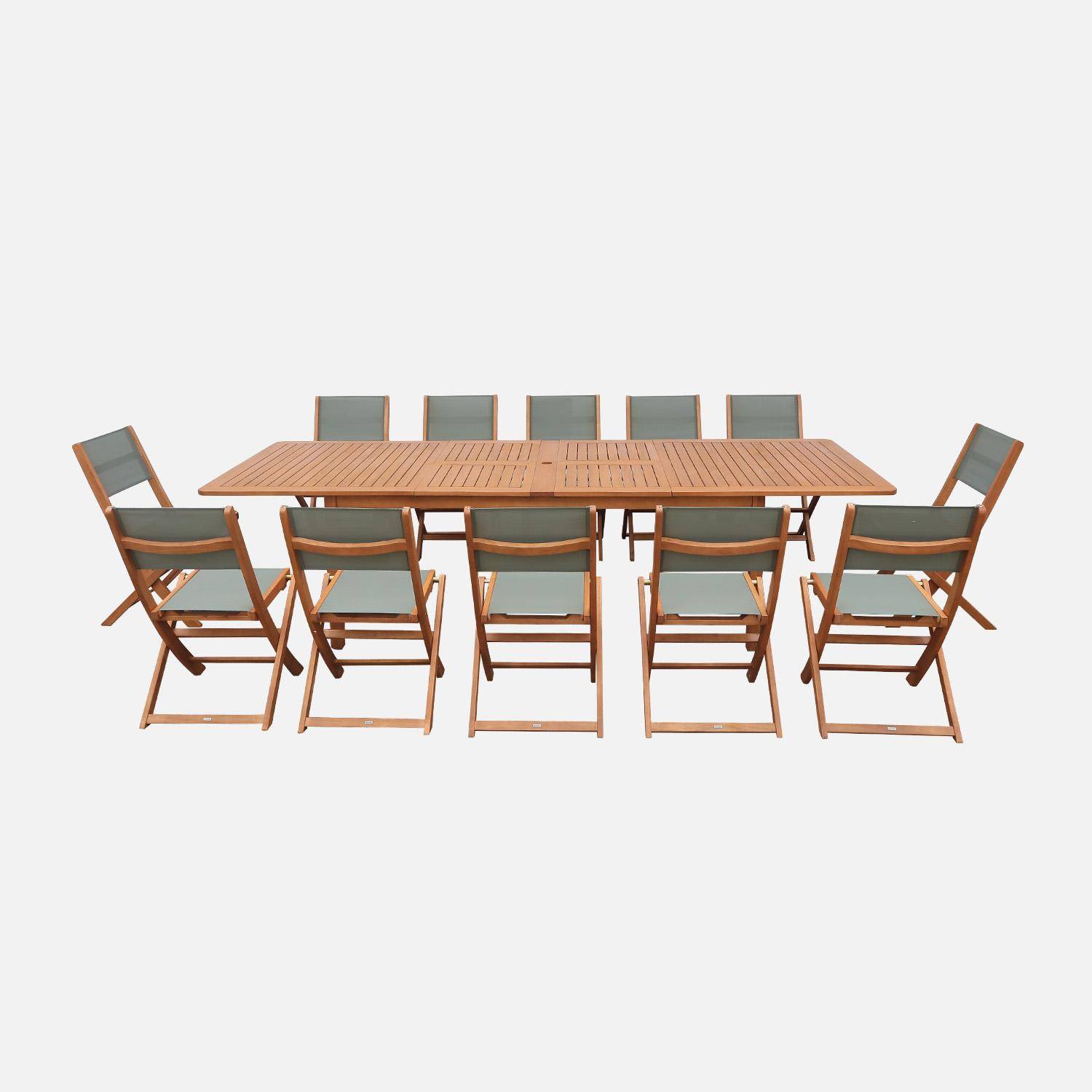 Mesa de jardim extensível em madeira de eucalipto com 12 cadeiras Natural - 300x110x75 cm Photo2