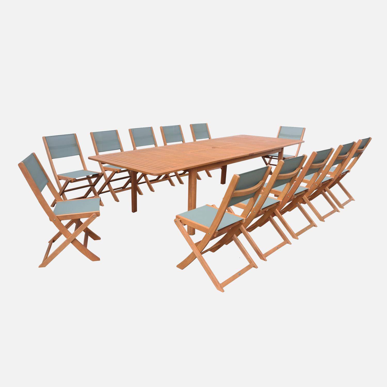 Mesa de jardim extensível em madeira de eucalipto com 12 cadeiras Natural - 300x110x75 cm,sweeek,Photo1