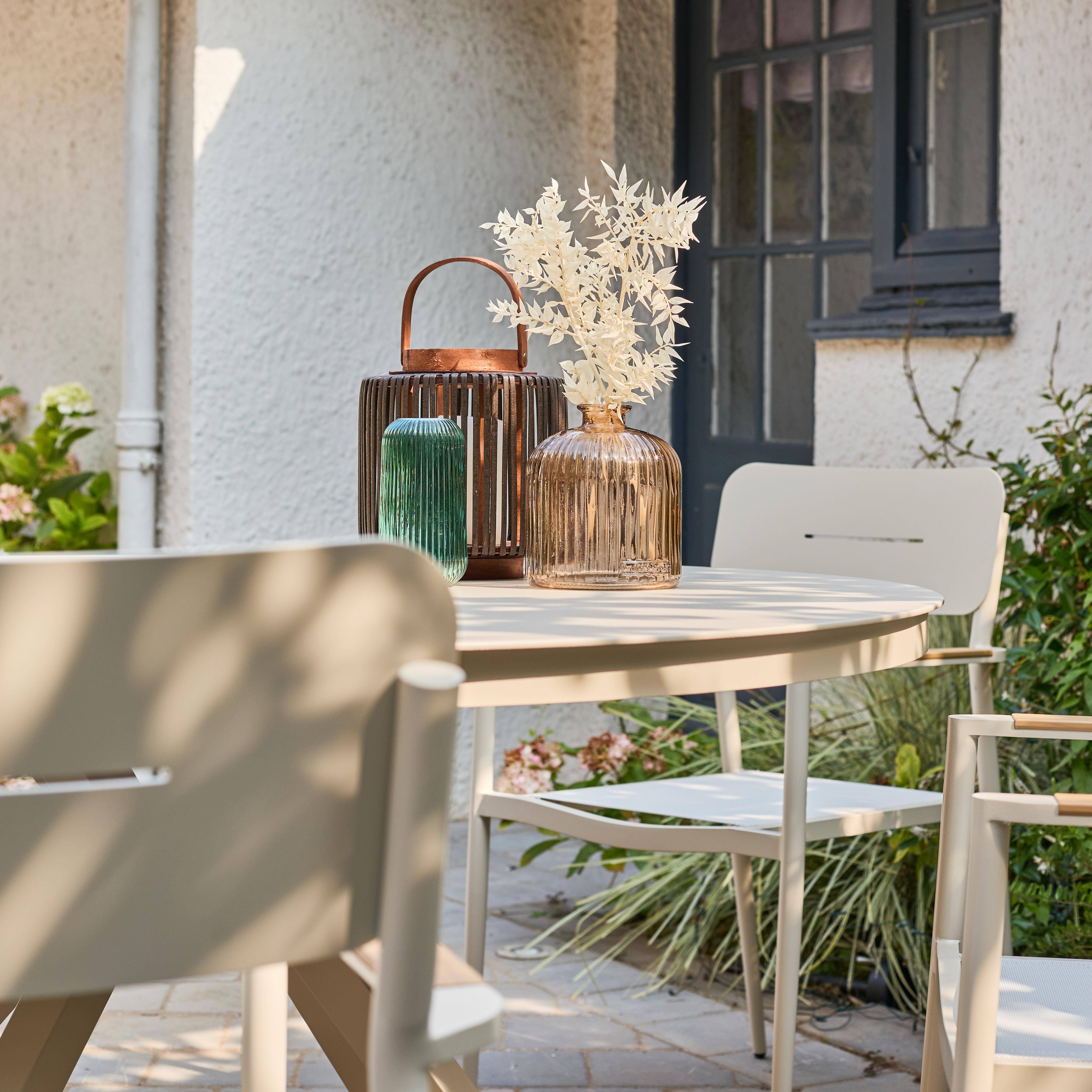 Runder Gartentisch Ø140cm aus Aluminium und Glas + 6 Sessel beige - Orbis / Fira Photo3