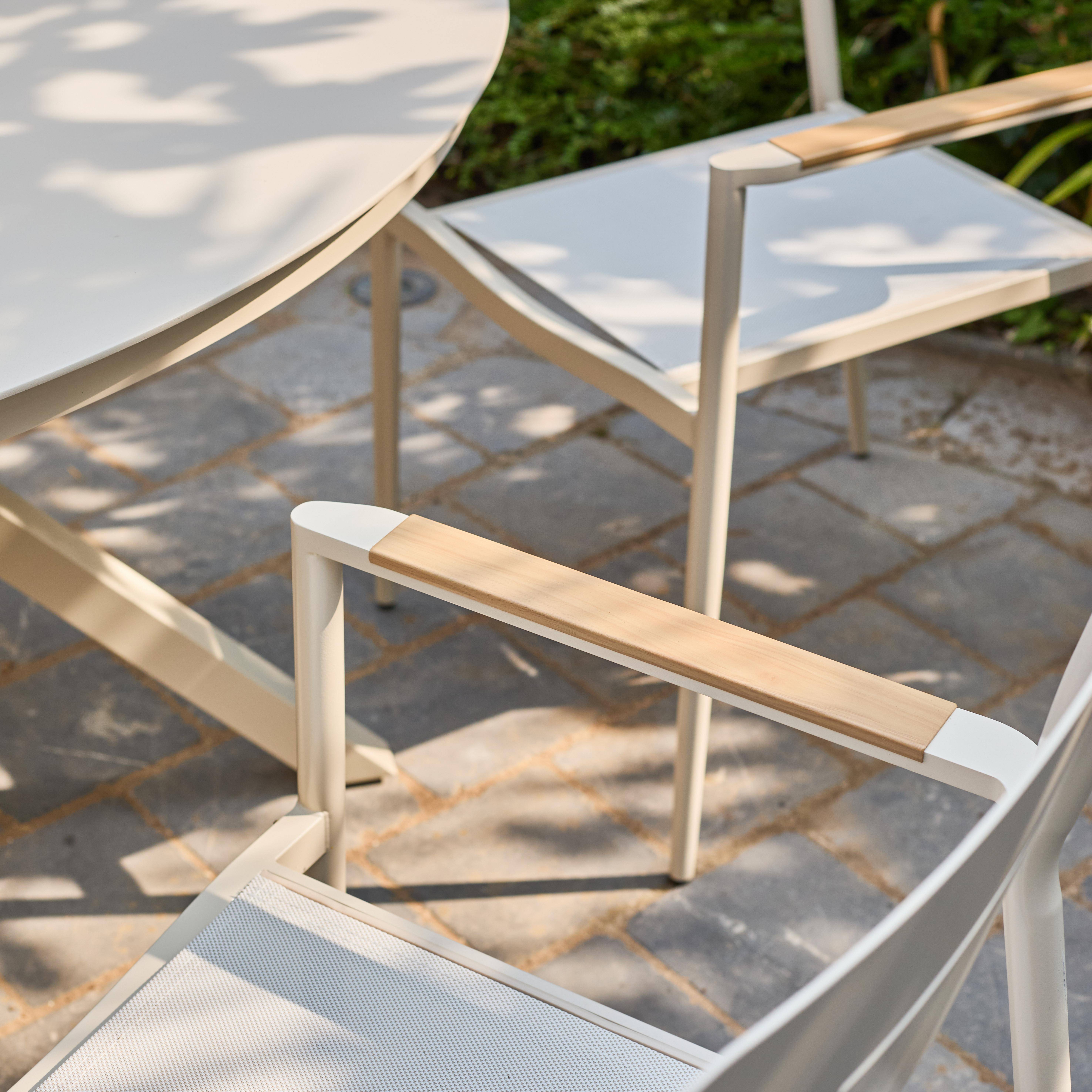 Runder Gartentisch Ø140cm aus Aluminium und Glas + 6 Sessel beige - Orbis / Fira Photo4