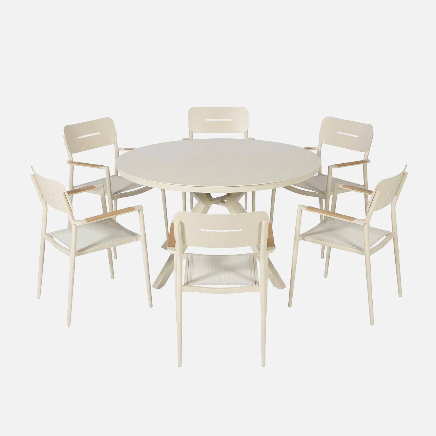 Table de jardin ronde aluminium et verre + 6 assises beige - Orbis / Fira Photo5