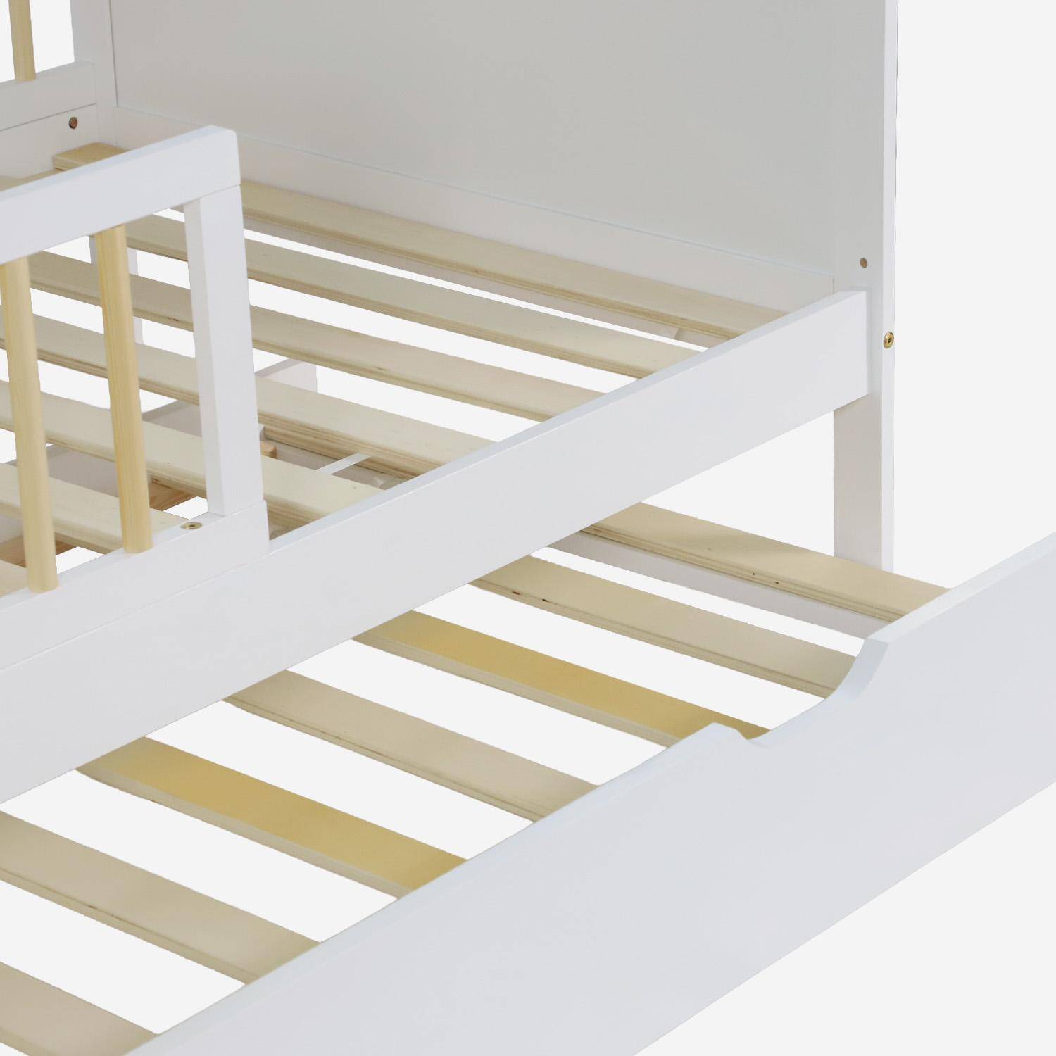 Lit enfant 90 x 190 cm pin naturel  avec sommier à lattes et tiroir blanc - Elio,sweeek,Photo4