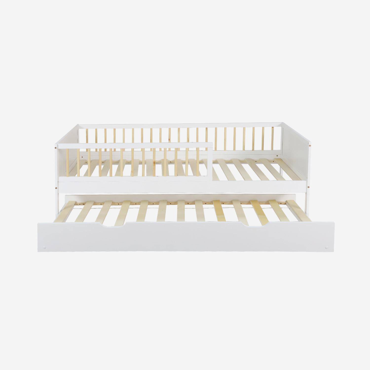 Lit enfant 90 x 190 cm pin naturel  avec sommier à lattes et tiroir blanc - Elio,sweeek,Photo3