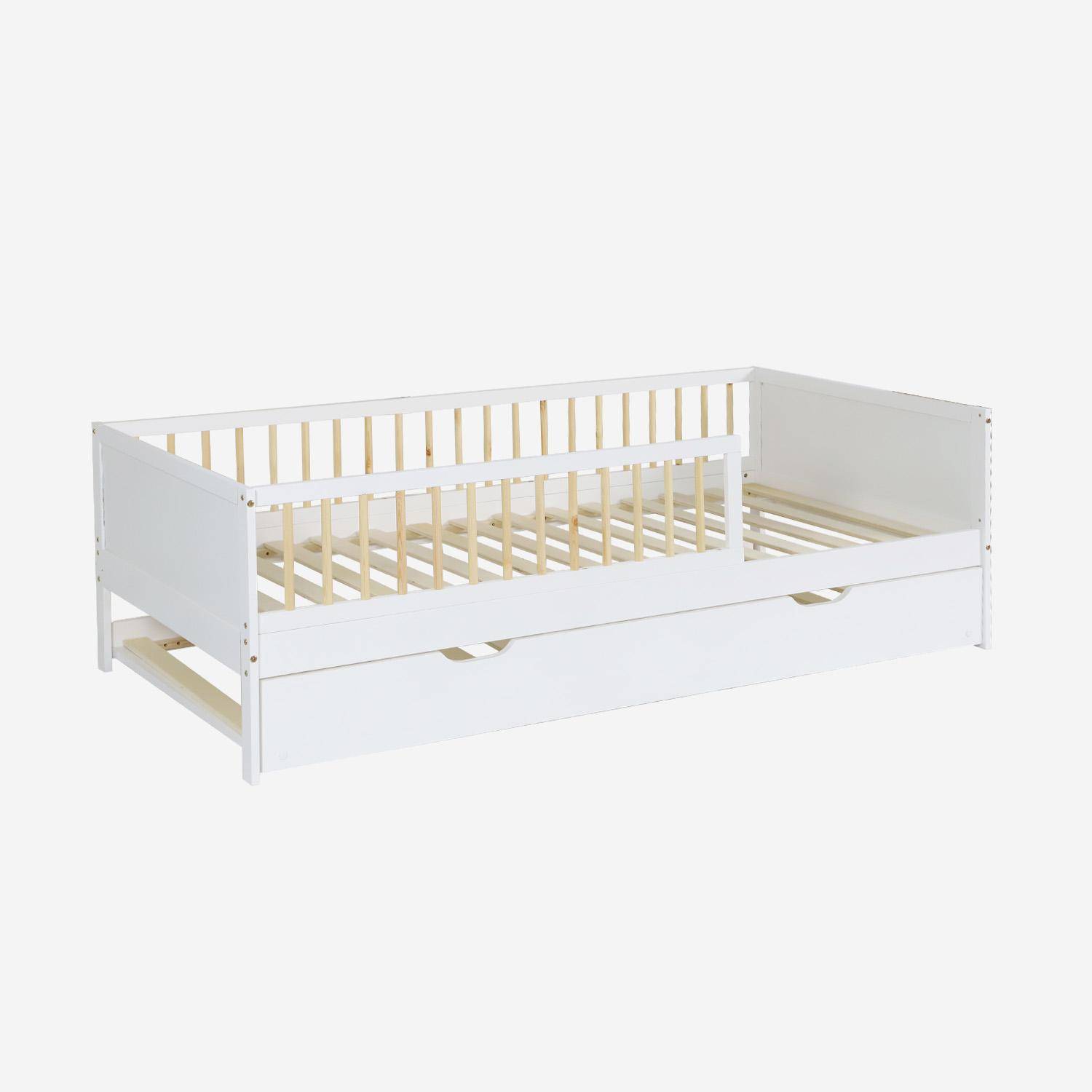 Kinderbed 90x190cm met lattenbodem en logeerlade van dennenhout wit - Elio,sweeek,Photo6