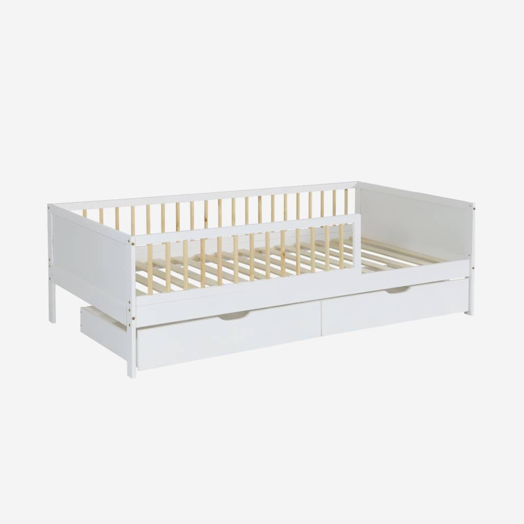 Lit enfant 90 x 190 cm pin avec sommier et tiroirs blanc