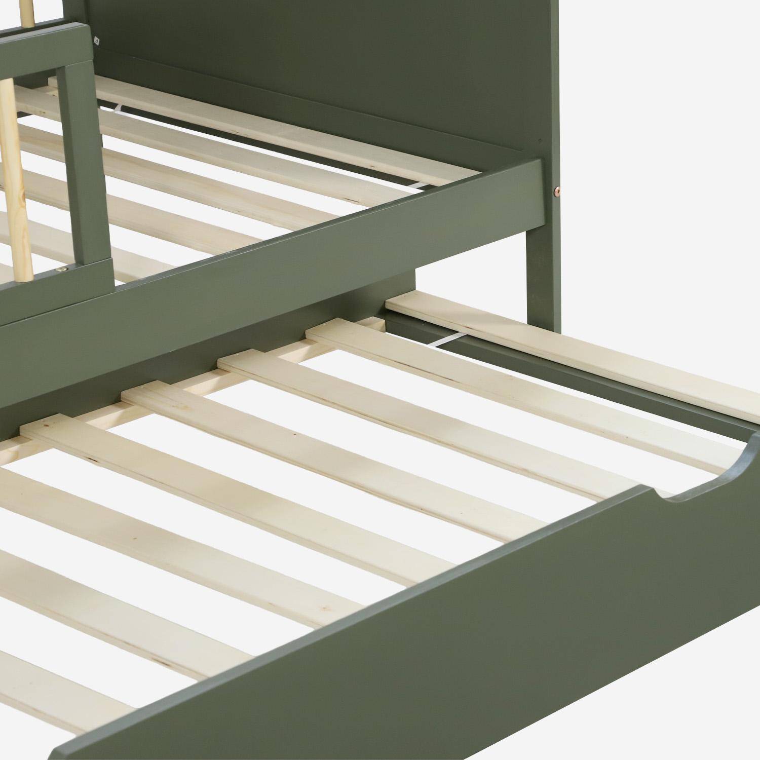 Lit enfant 90 x 190 cm pin naturel  avec sommier à lattes et tiroir vert - Elio Photo4
