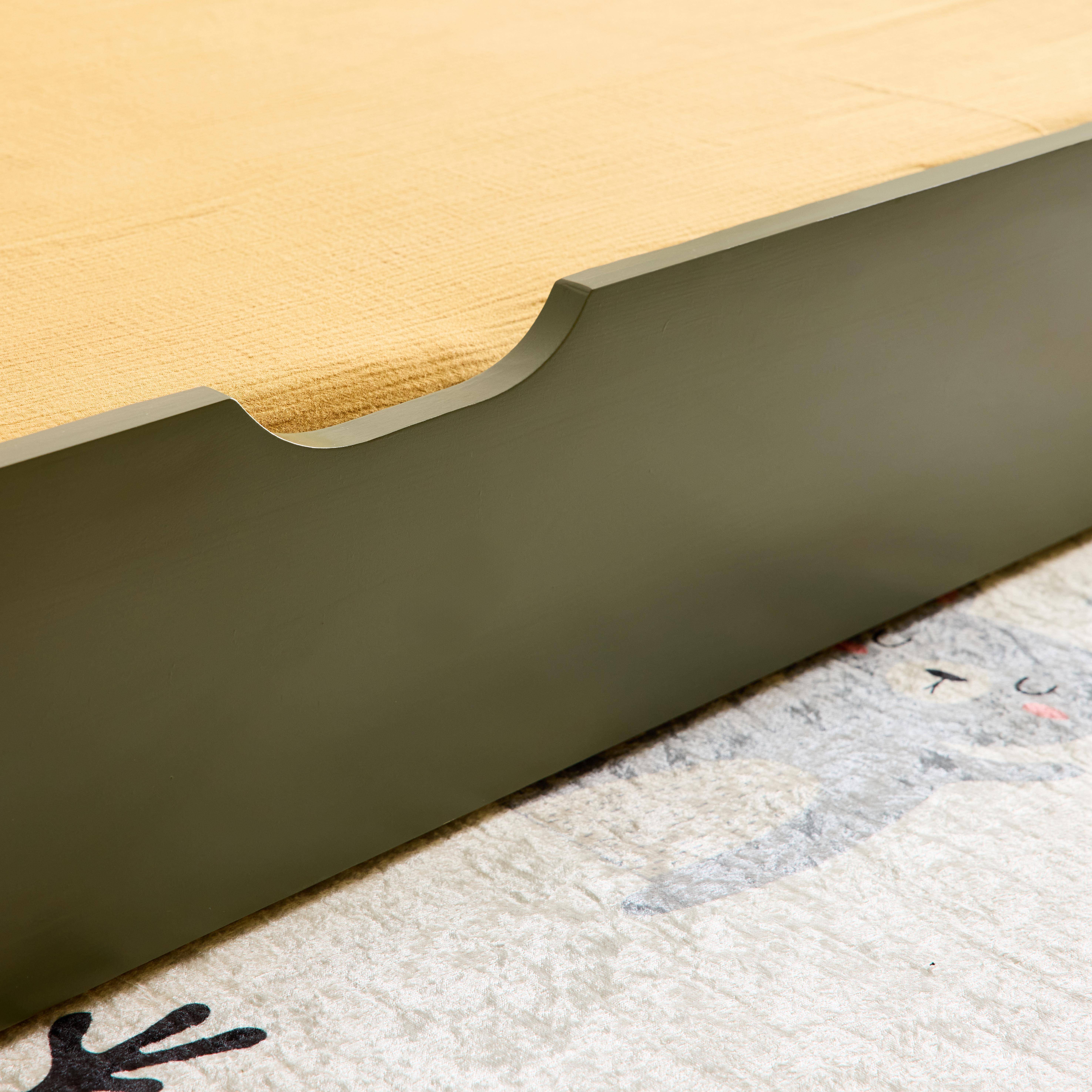 Lit gigogne enfant 90 x 190 cm pin naturel  avec sommier à lattes et tiroir vert - Elio Photo4