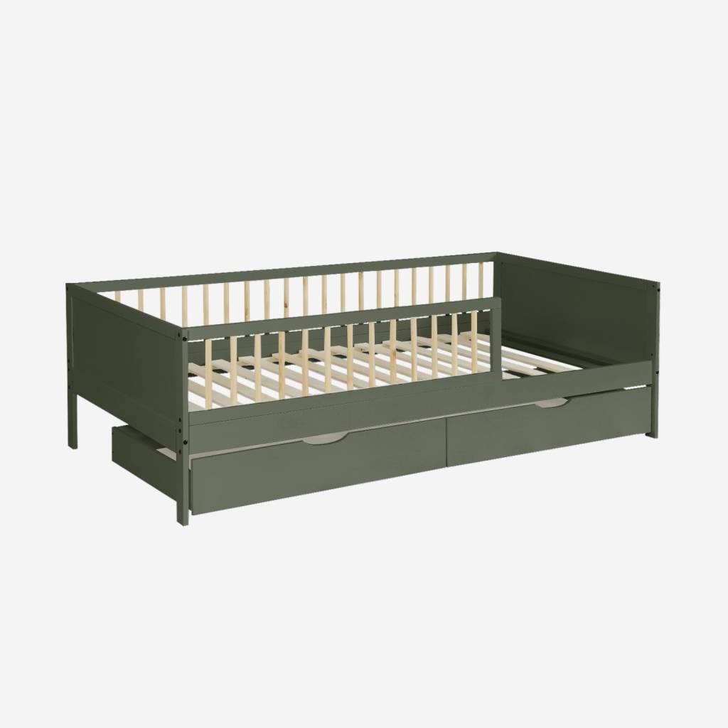 Lit enfant 90 x 190 cm pin avec sommier et tiroirs vert