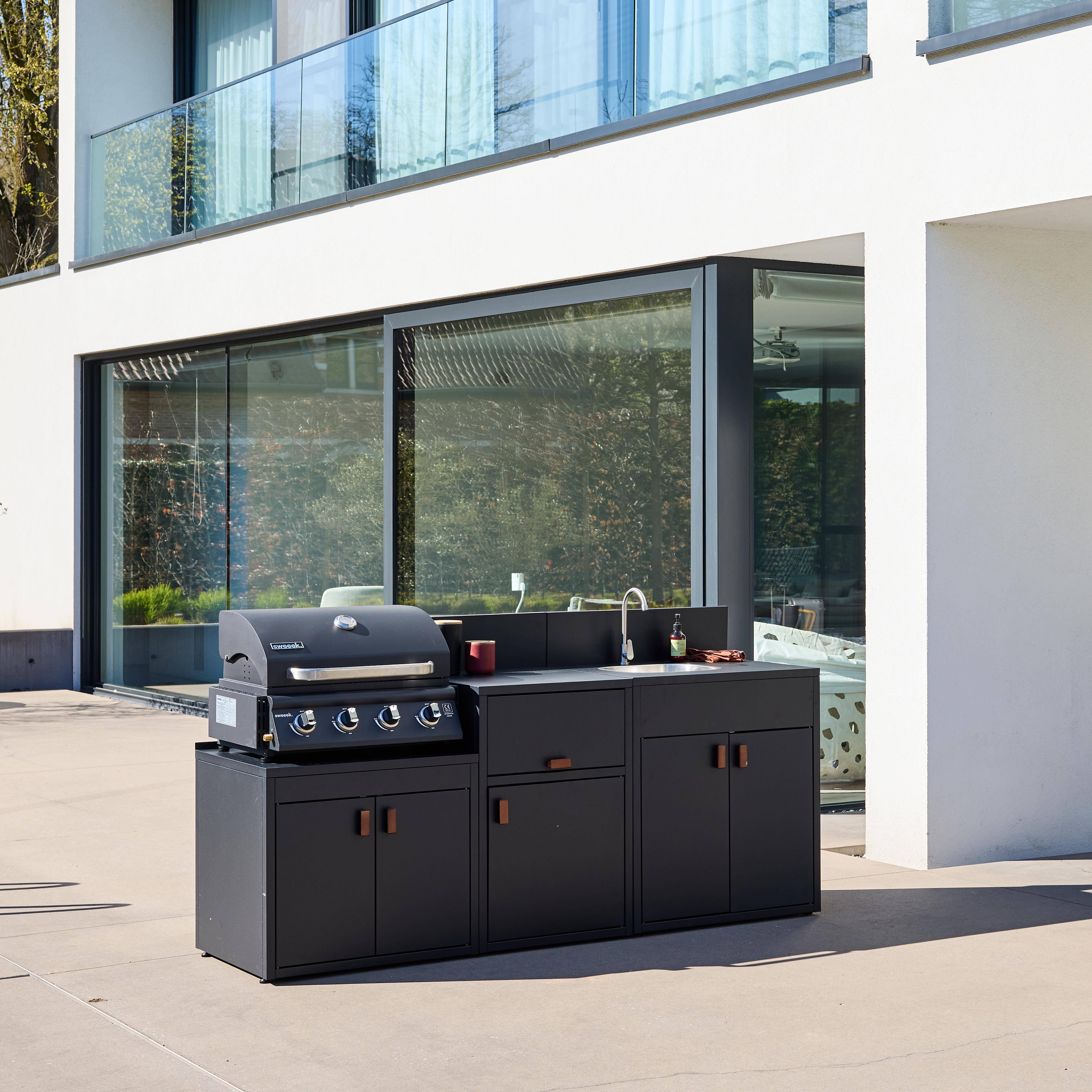 Cocina exterior de 3 módulos de acero con barbacoa de gas de 4 quemadores Negro - 80x62.5x110 cm Photo3