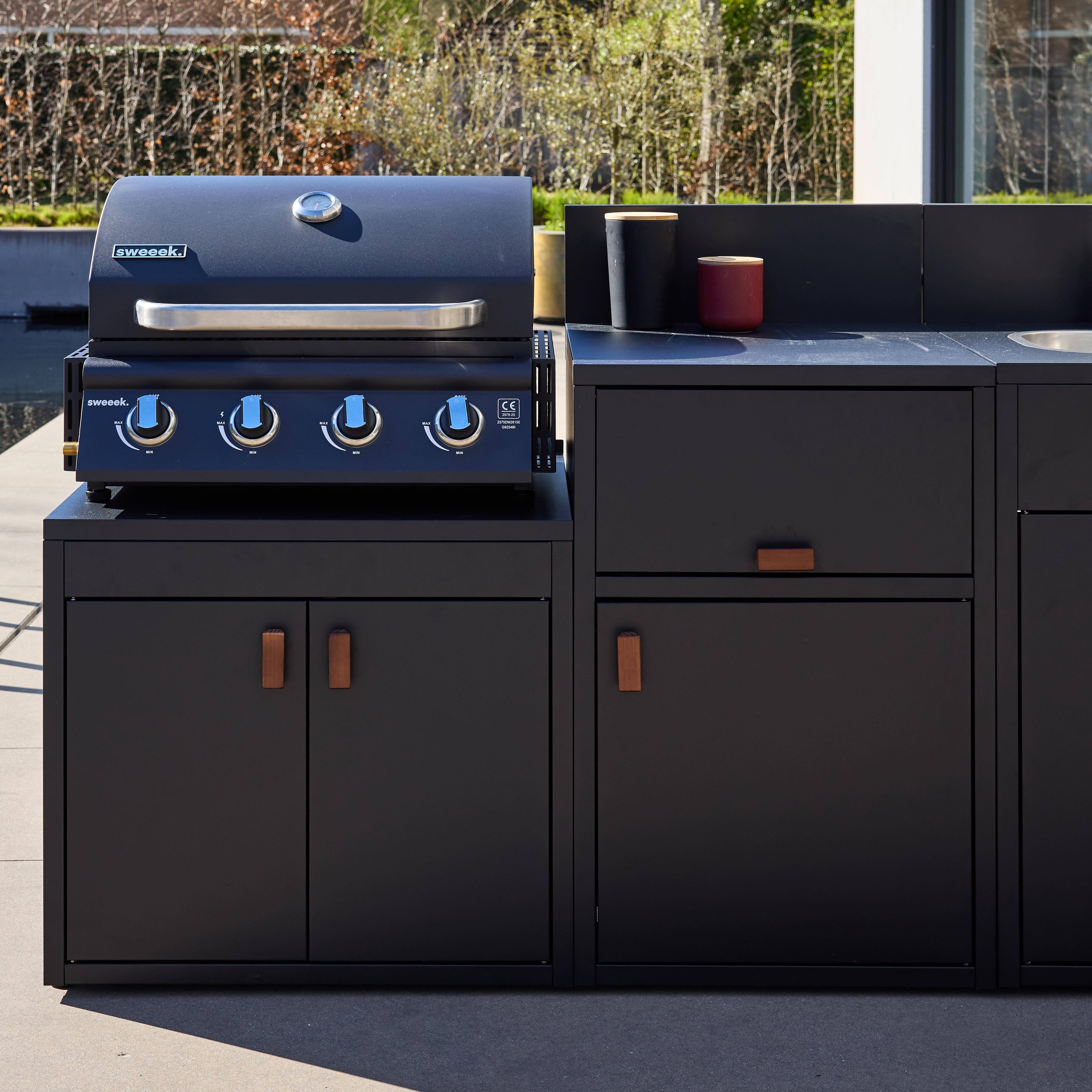 Cocina exterior de 3 módulos de acero con barbacoa de gas de 4 quemadores Negro - 80x62.5x110 cm Photo6