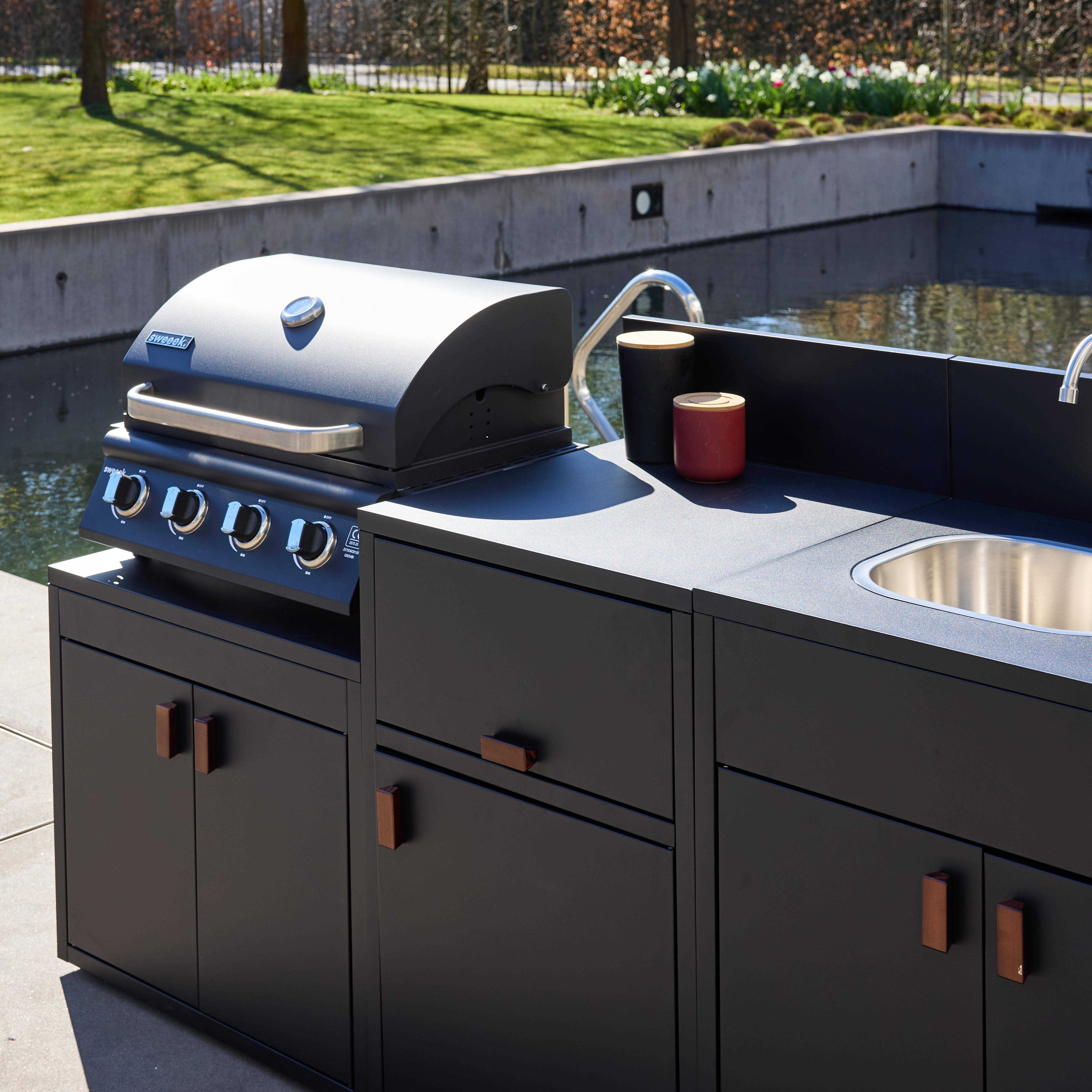 Cocina exterior de 3 módulos de acero con barbacoa de gas de 4 quemadores Negro - 80x62.5x110 cm Photo4