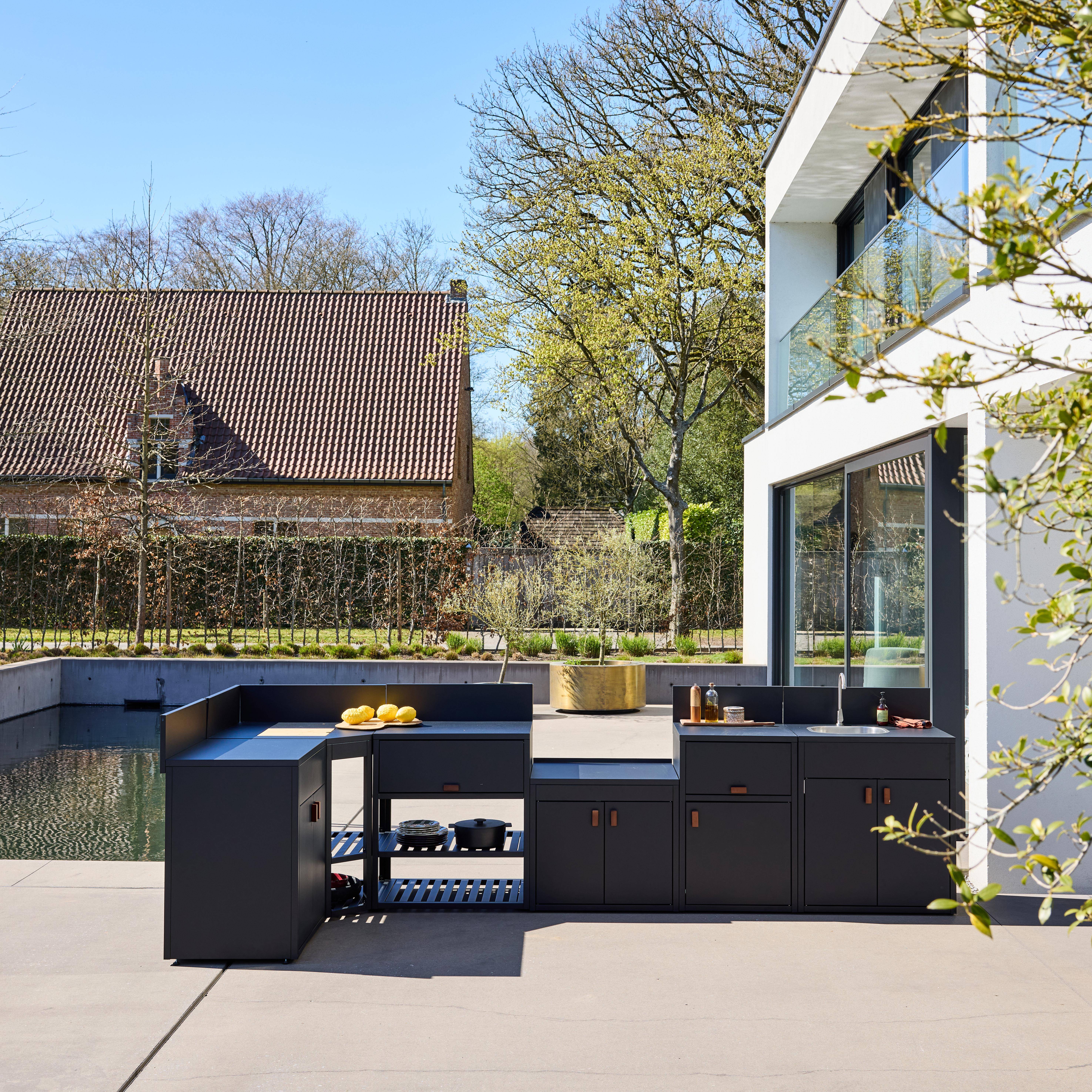 Outdoor kitchen 6 steel modules black - Thira,sweeek,Photo2