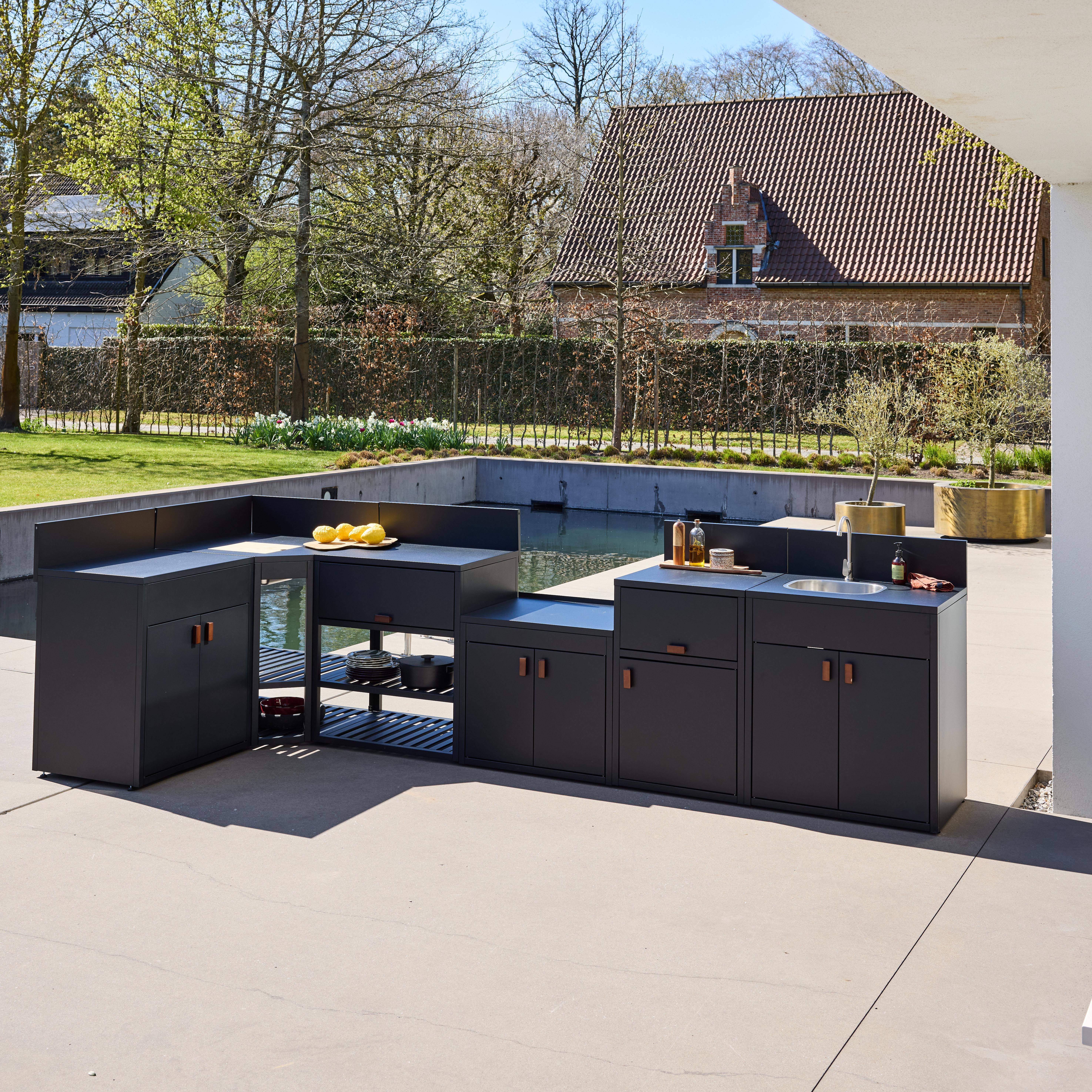 Outdoor kitchen 6 steel modules black - Thira,sweeek,Photo1