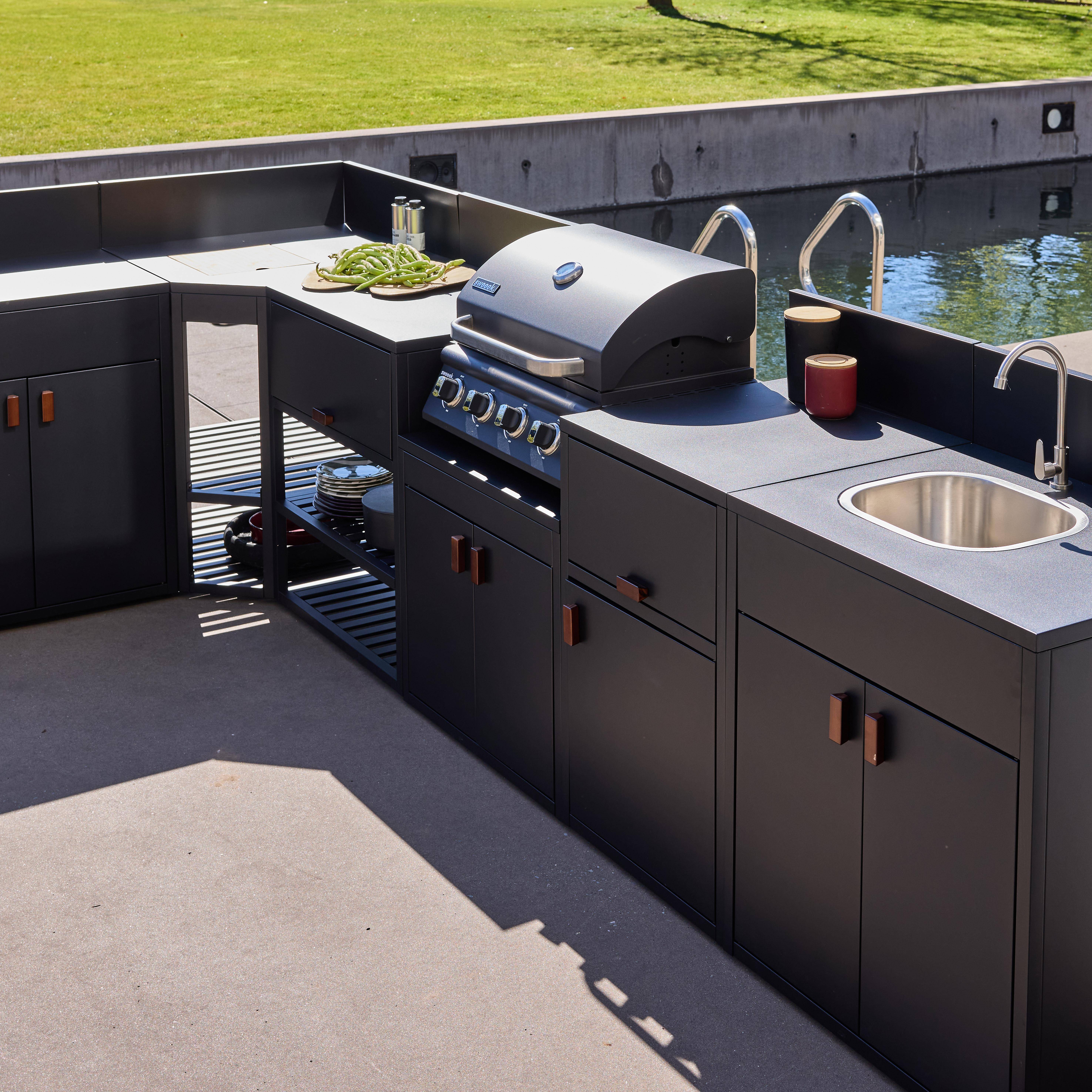 Cocina exterior 6 módulos acero con barbacoa de gas 4 quemadores Negro - 80x62.5x110 cm Photo4