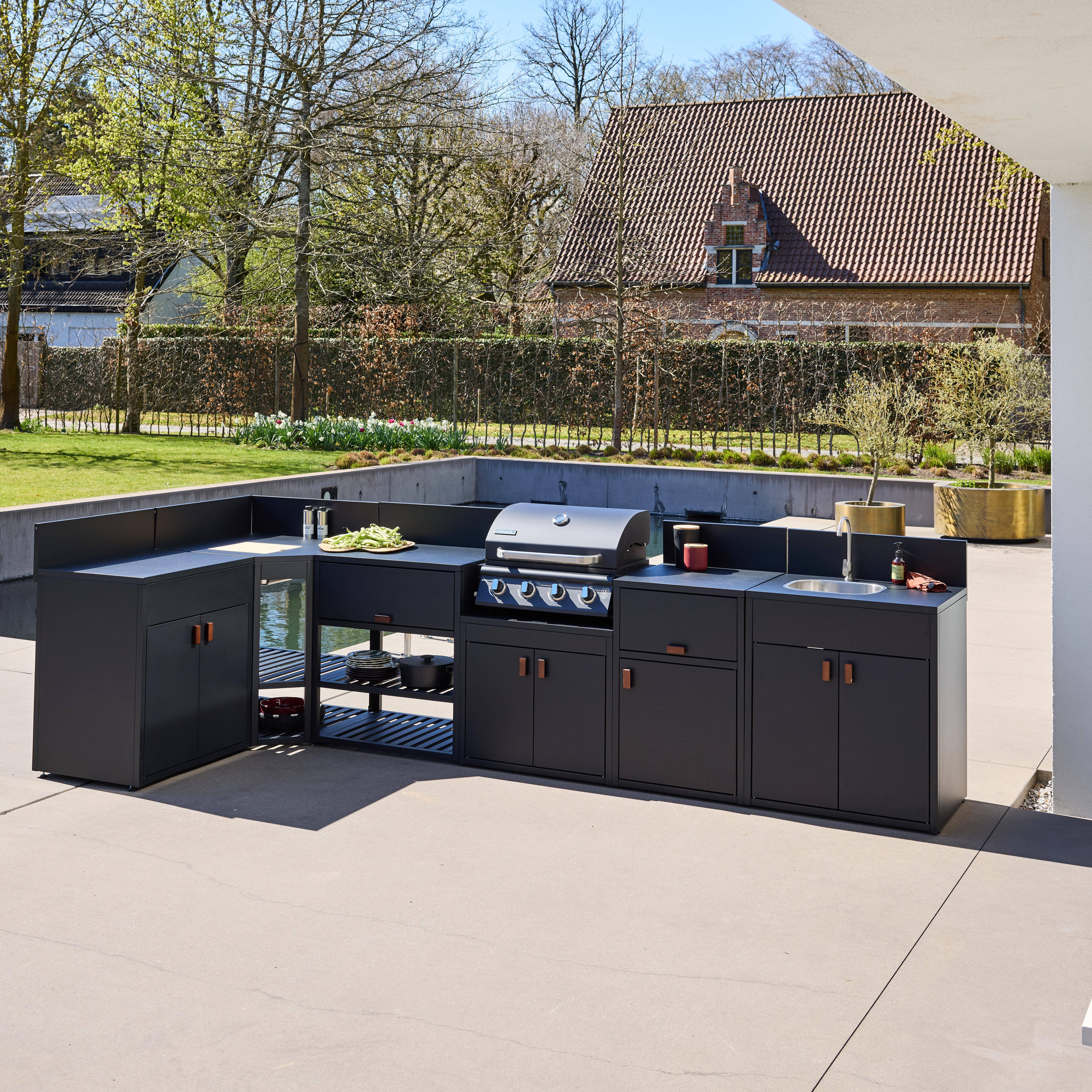 Cocina exterior 6 módulos acero con barbacoa de gas 4 quemadores Negro - 80x62.5x110 cm Photo2