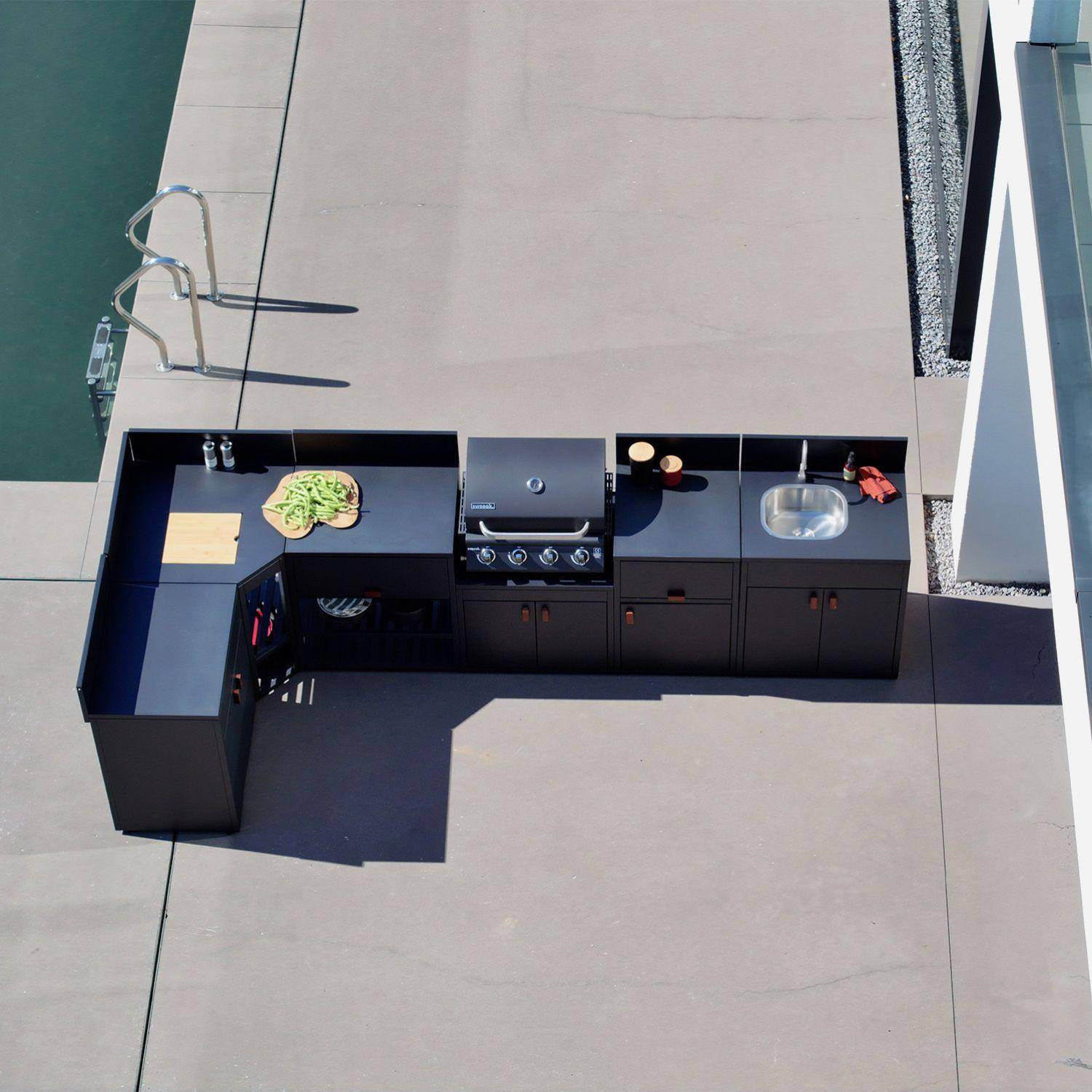 Cocina exterior 6 módulos acero con barbacoa de gas 4 quemadores Negro - 80x62.5x110 cm,sweeek,Photo8
