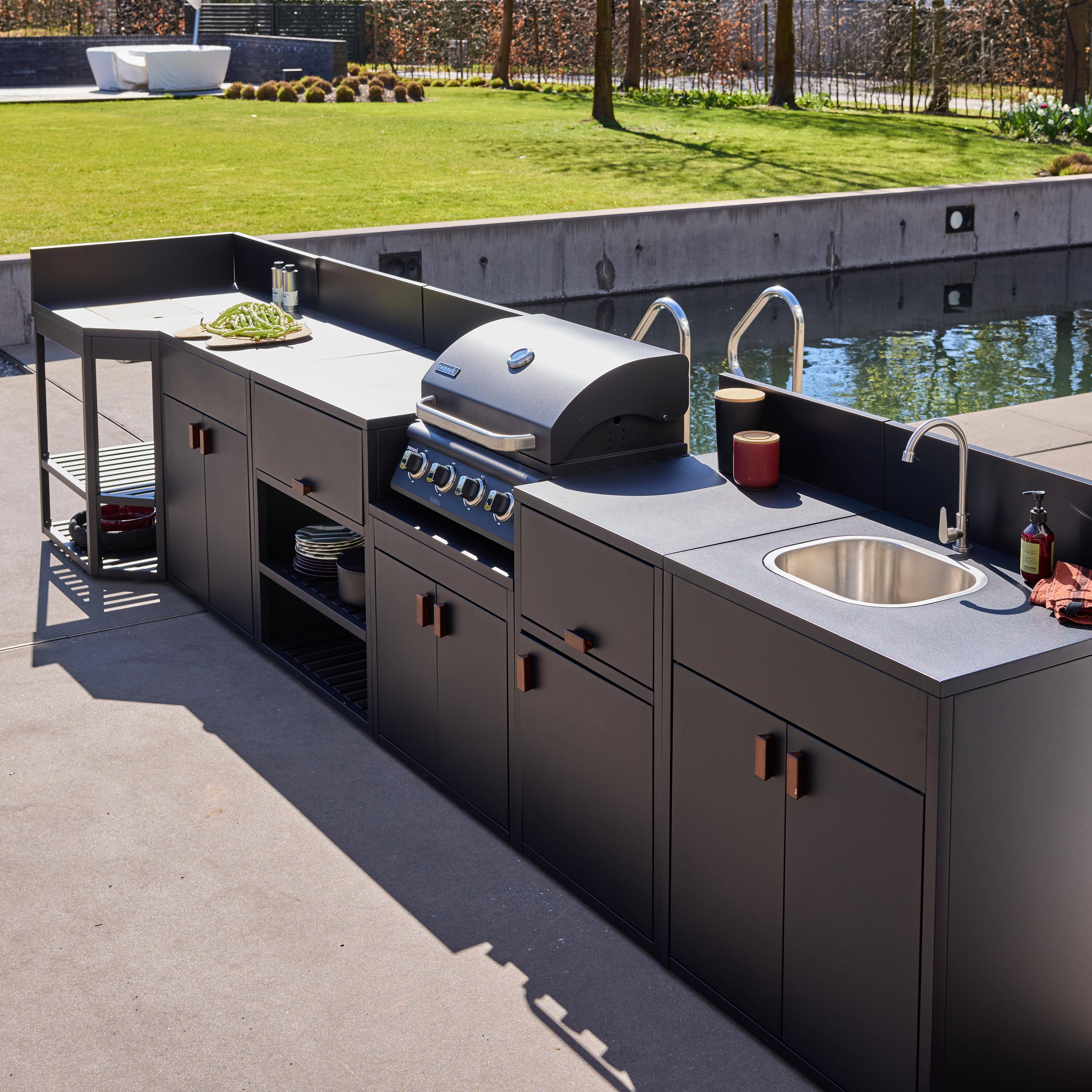 Cocina exterior 6 módulos acero con barbacoa de gas 4 quemadores Negro - 80x62.5x110 cm,sweeek,Photo5