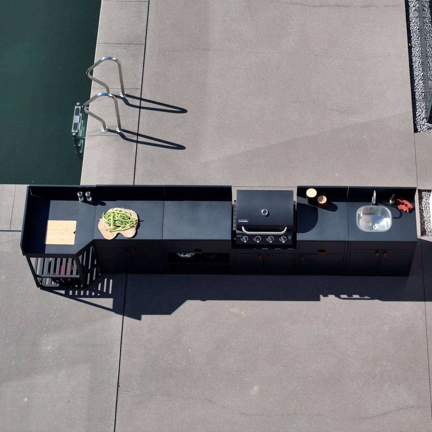 Cocina exterior 6 módulos acero con barbacoa de gas 4 quemadores Negro - 80x62.5x110 cm Photo7