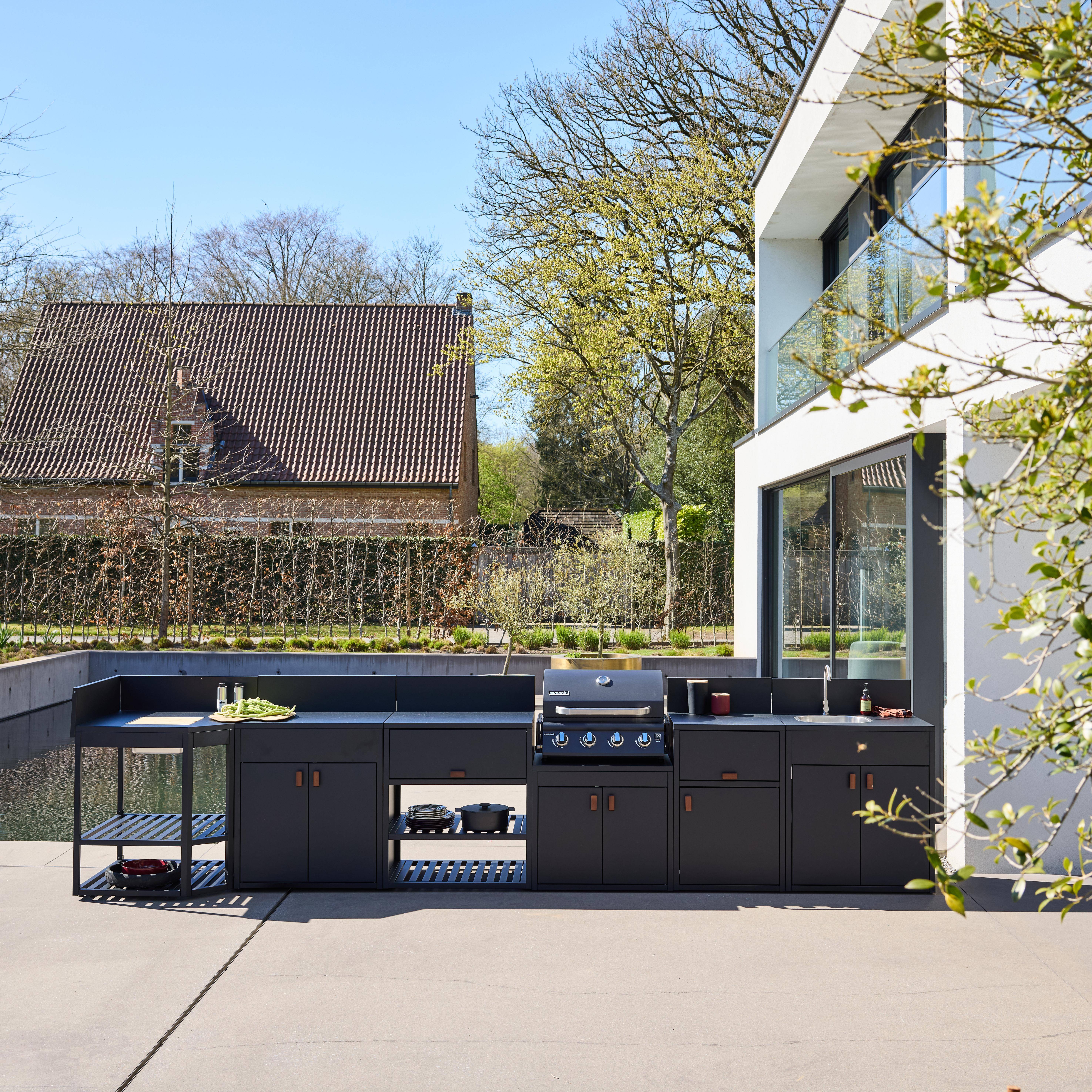 Cocina exterior 6 módulos acero con barbacoa de gas 4 quemadores Negro - 80x62.5x110 cm Photo9