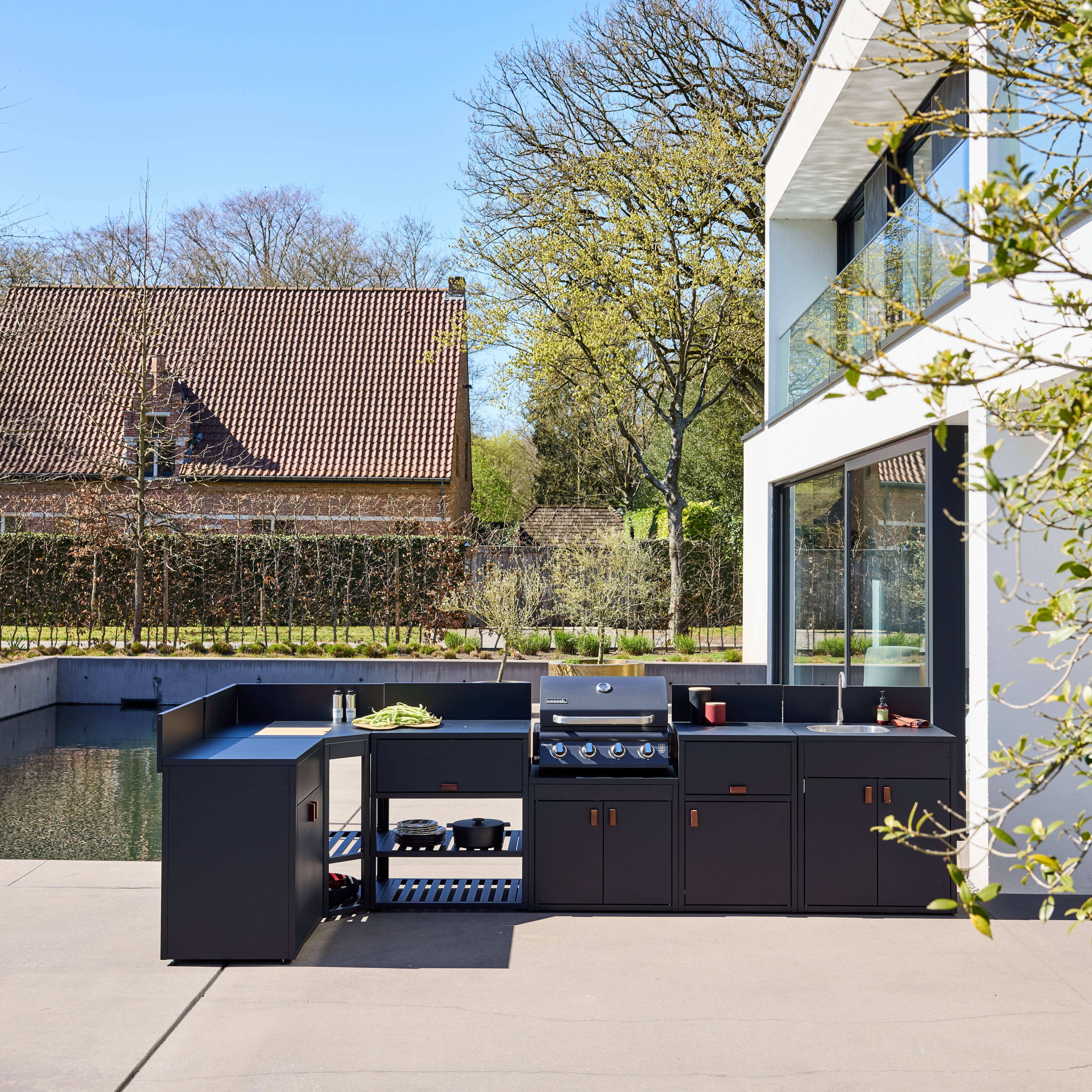 Cocina exterior 6 módulos acero con barbacoa de gas 4 quemadores Negro - 80x62.5x110 cm Photo1