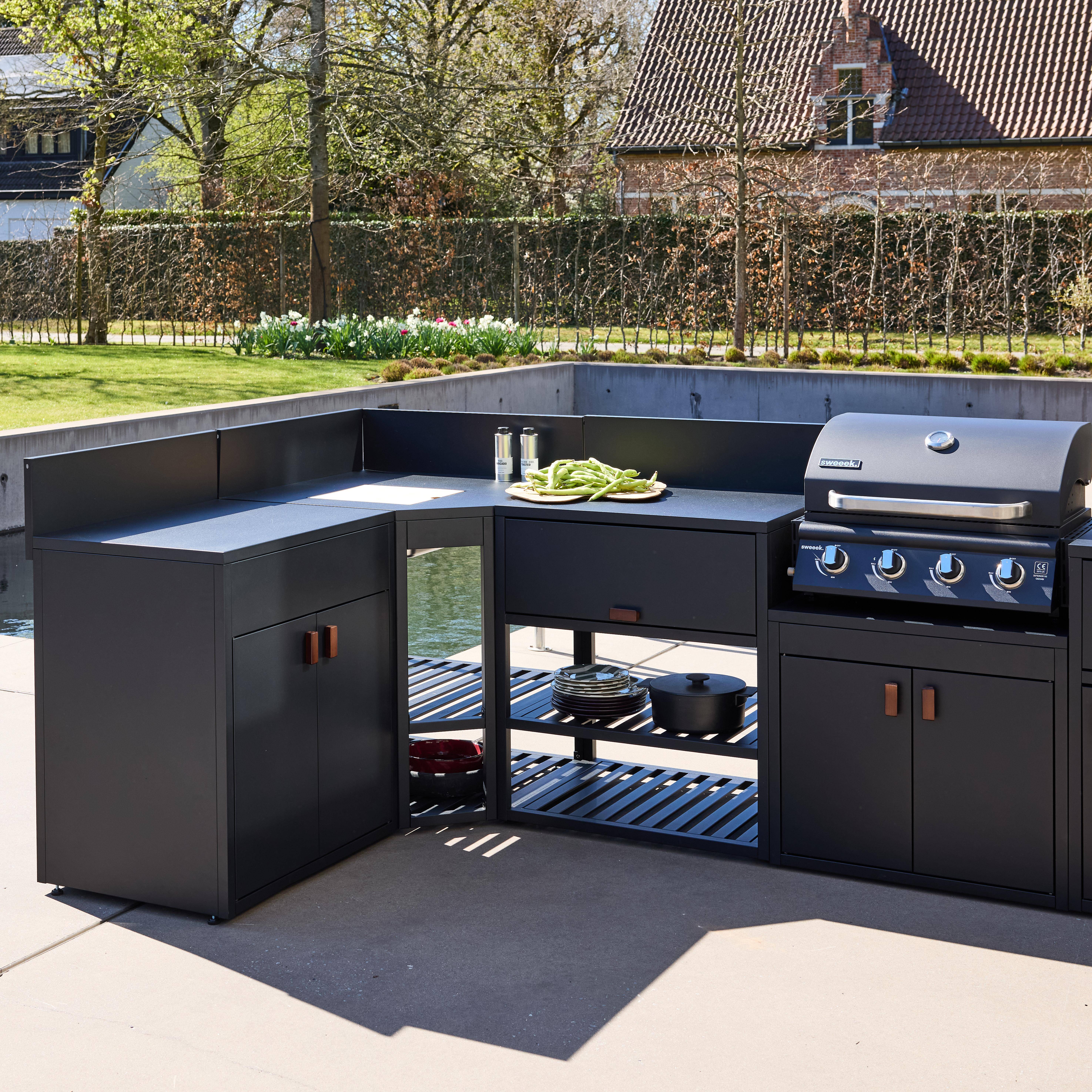 Cocina exterior 6 módulos acero con barbacoa de gas 4 quemadores Negro - 80x62.5x110 cm Photo3
