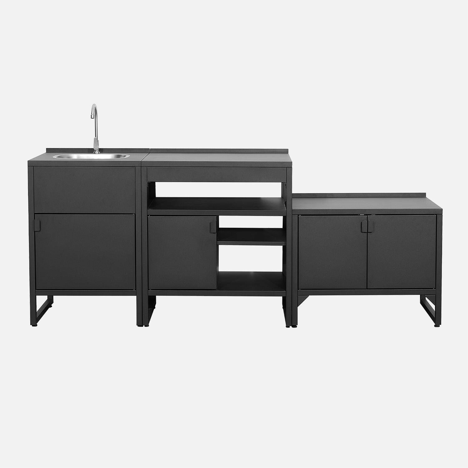 Cocina exterior 3 módulos acero inoxidable Negro - 80x60x92.5 cm,sweeek,Photo2