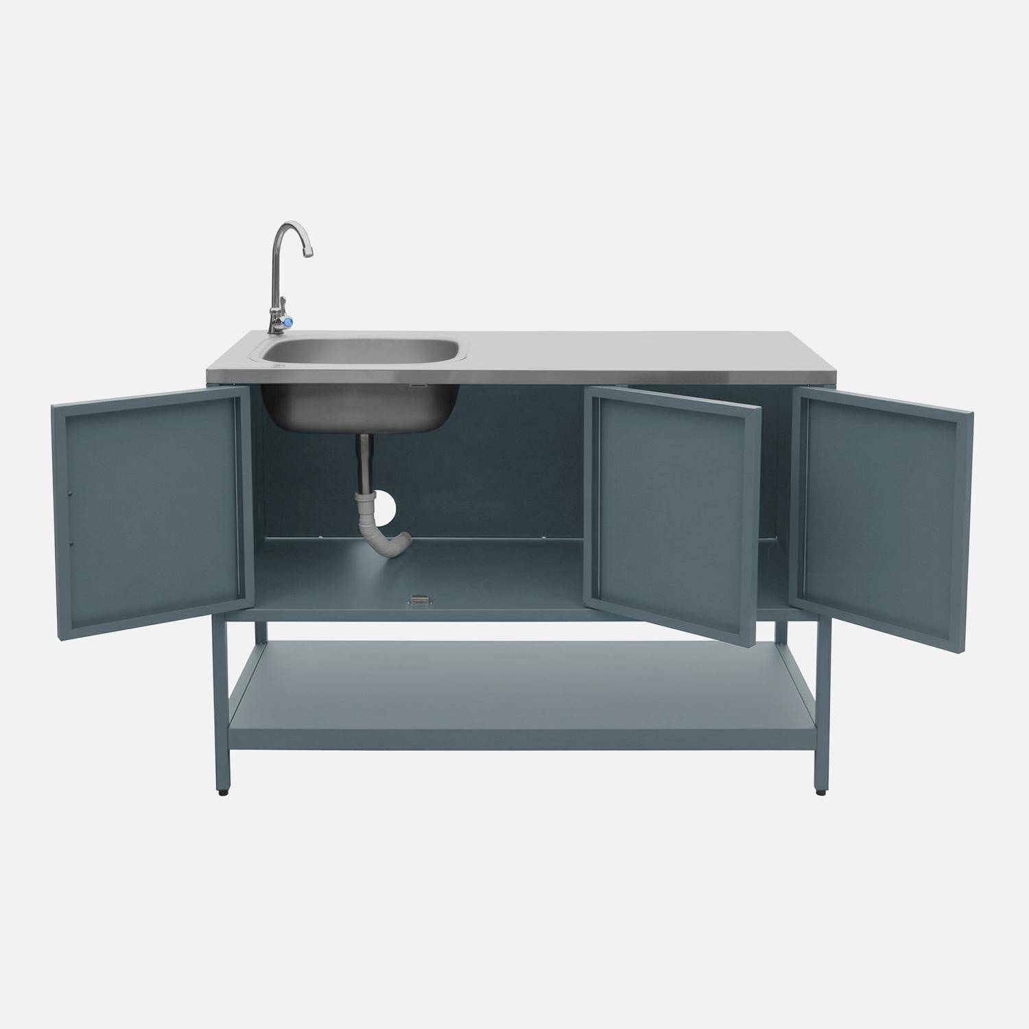 Cuisine extérieure Naxos 2 modules acier inoxydable bleu gris barbecue gaz 3 brûleurs avec évier  Photo7