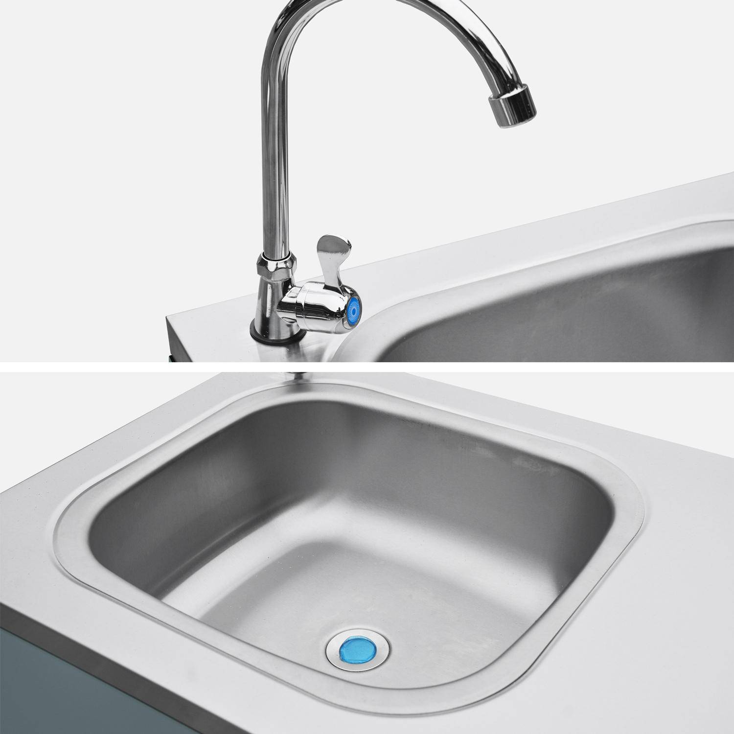 Cuisine extérieure Naxos 2 modules acier inoxydable bleu gris barbecue gaz 3 brûleurs avec évier ,sweeek,Photo8