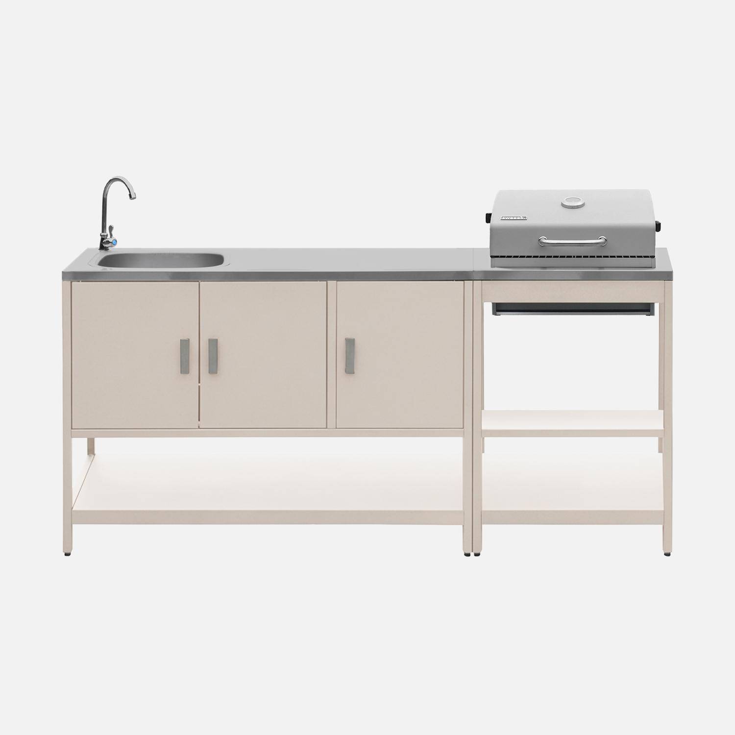 Cuisine extérieure Naxos 2 modules acier inoxydable beige barbecue au charbon avec évier,sweeek,Photo2
