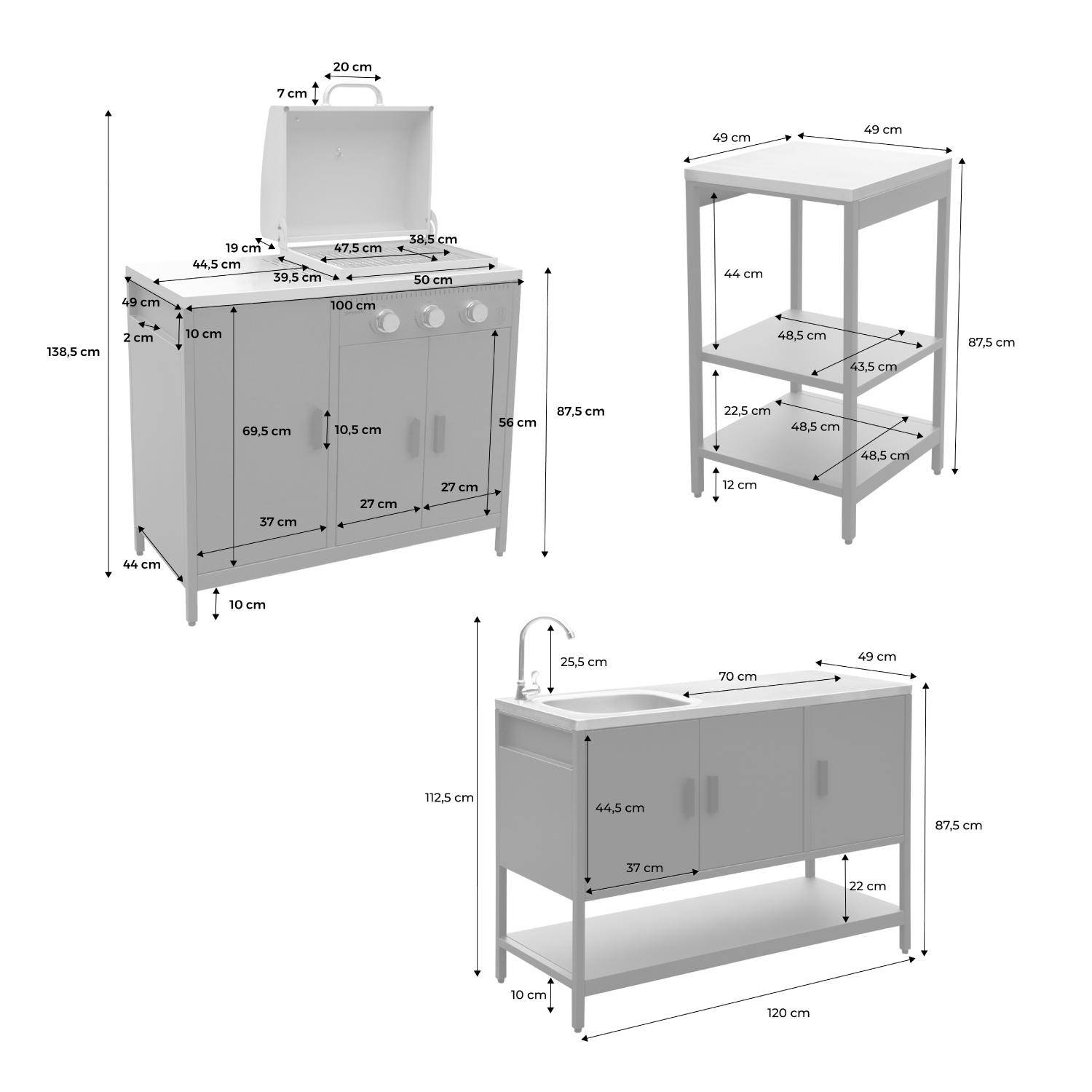 Cuisine extérieure Naxos 3 modules acier inoxydable beige avec barbecue gaz 3 brûleurs Photo6