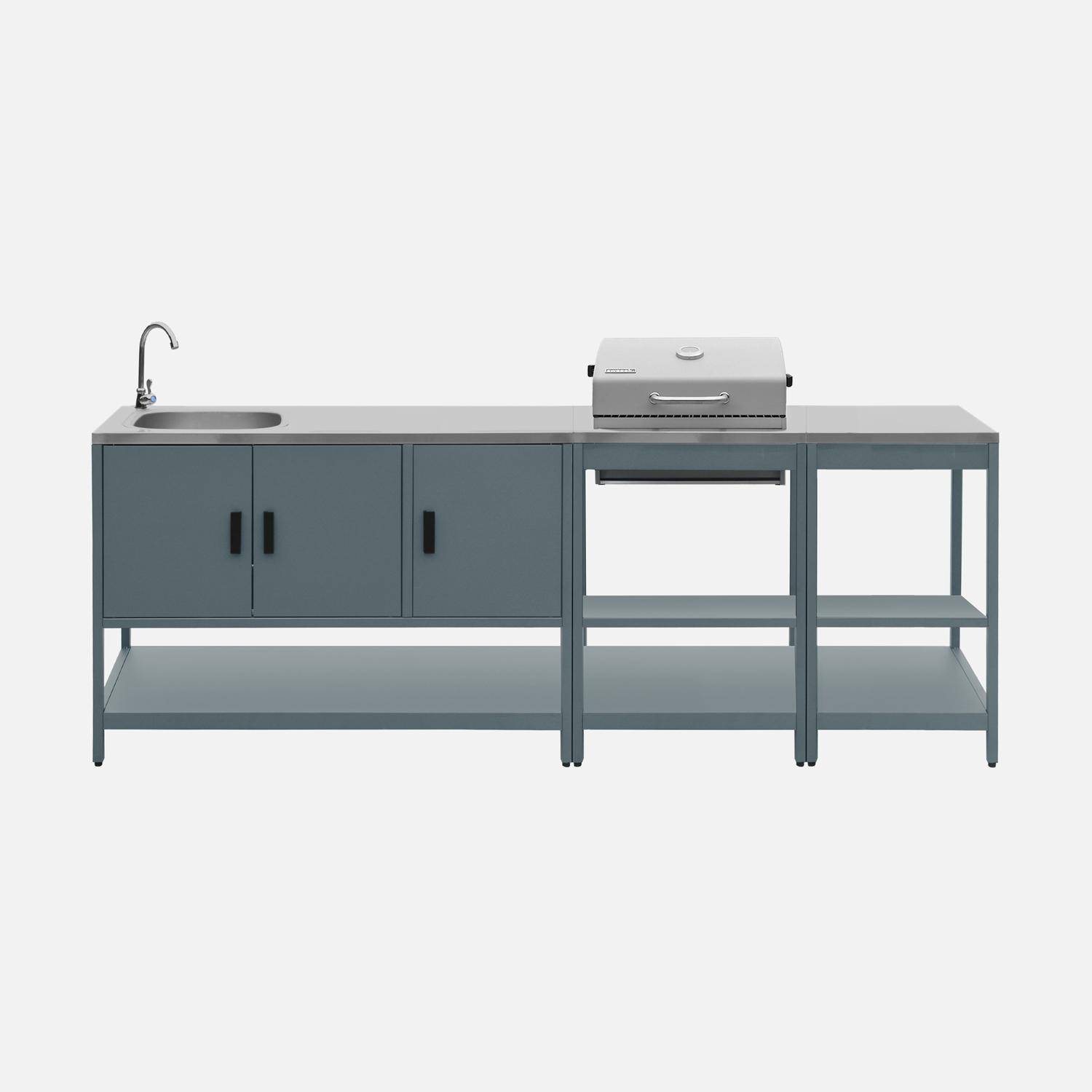 Cuisine extérieure 3 modules acier inoxydable avec barbecue charbon bleu gris Naxos  Photo2