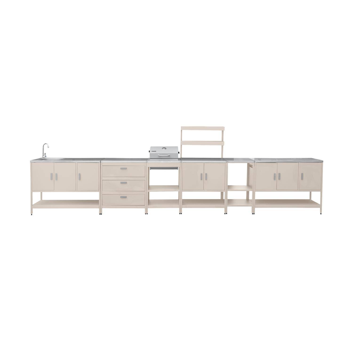 Cuisine extérieure Naxos 5 modules avec barbecue au charbon acier inoxydable beige Photo4