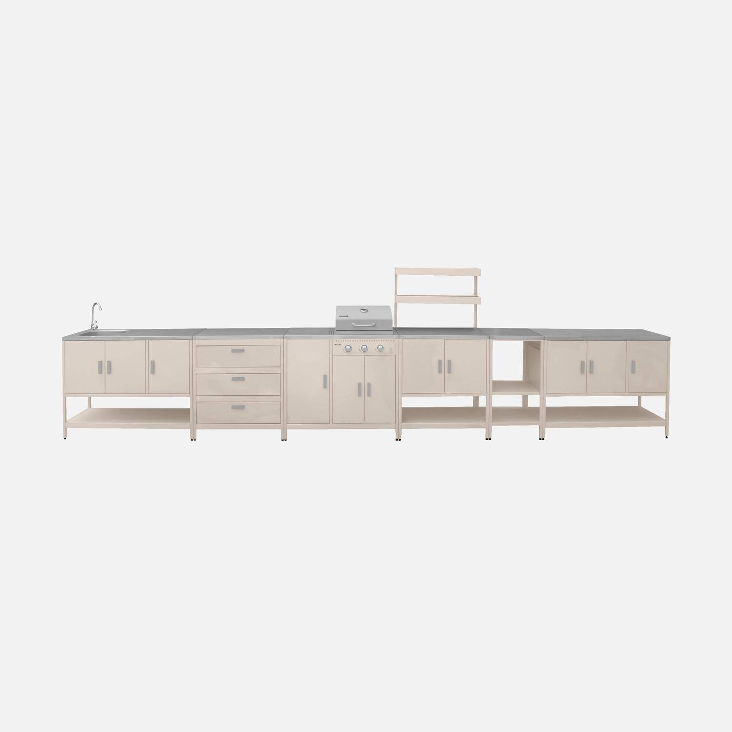 Cuisine extérieure 6 modules avec barbecue en acier inoxydable beige Photo4