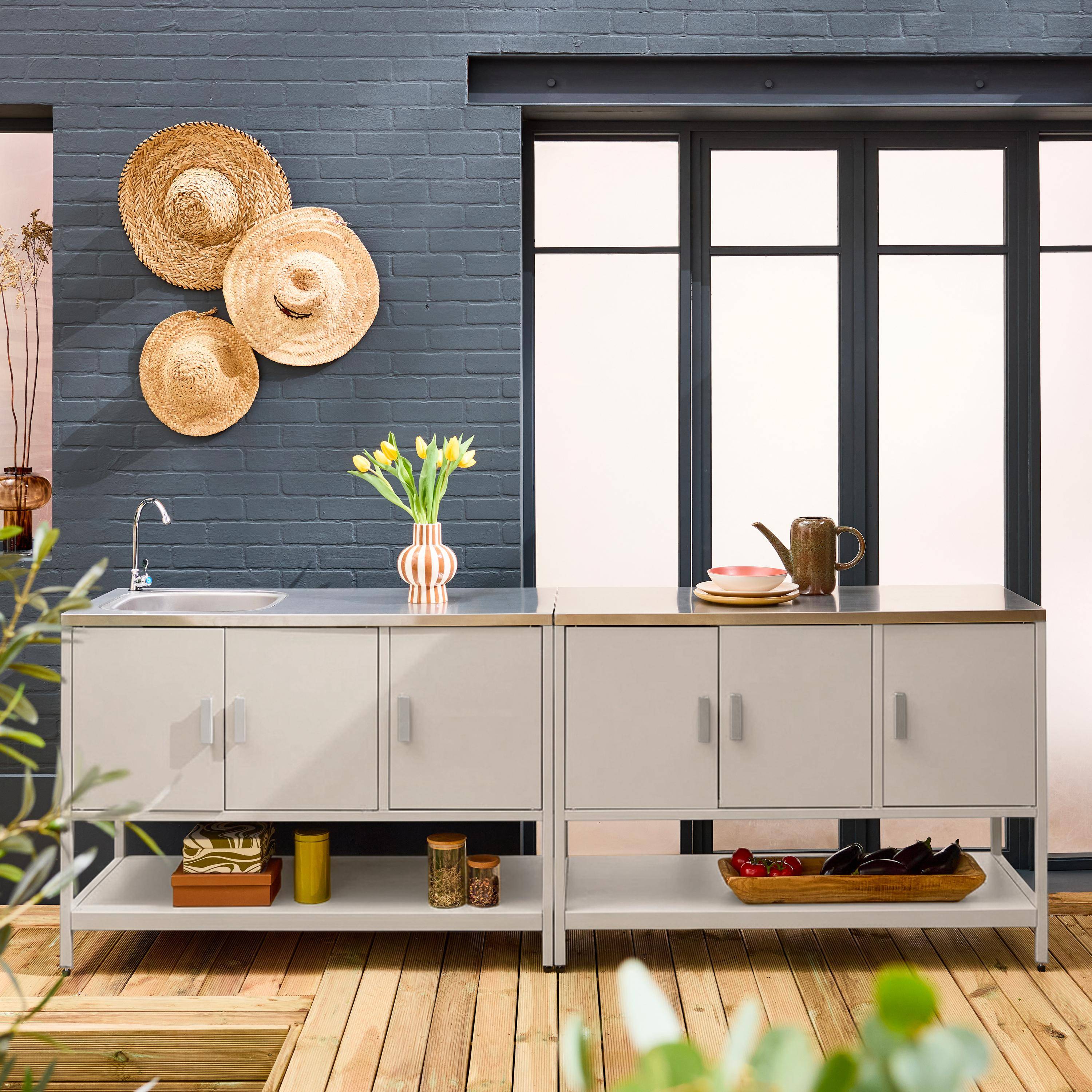 Cuisine extérieure 2 modules en acier inoxydable beige Photo1