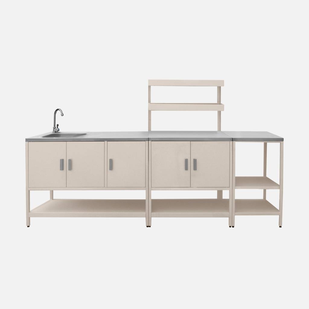 Cuisine extérieure 3 modules en acier inoxydable beige