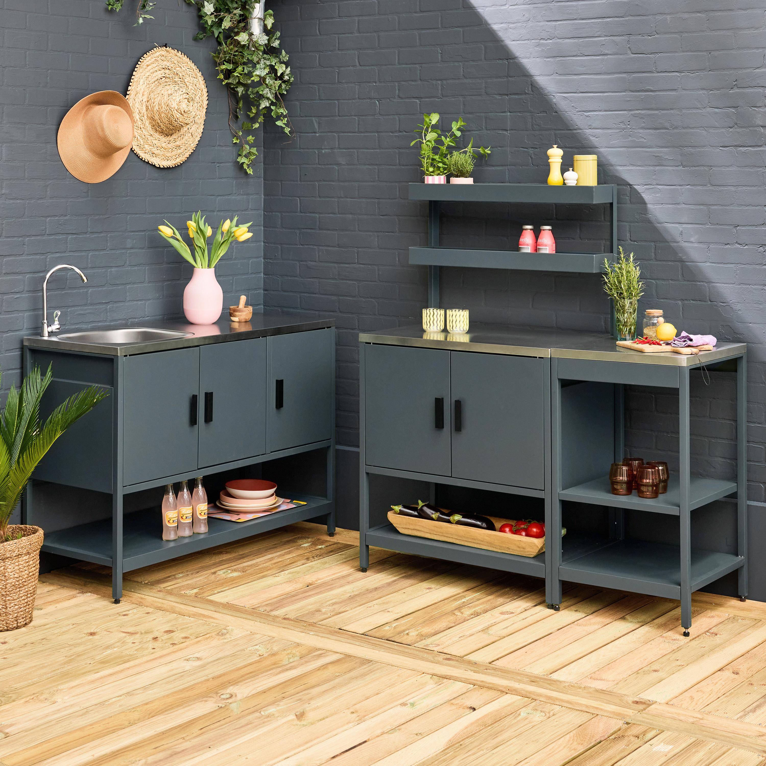 Cuisine extérieure 3 modules en acier inoxydable bleu gris,sweeek,Photo1