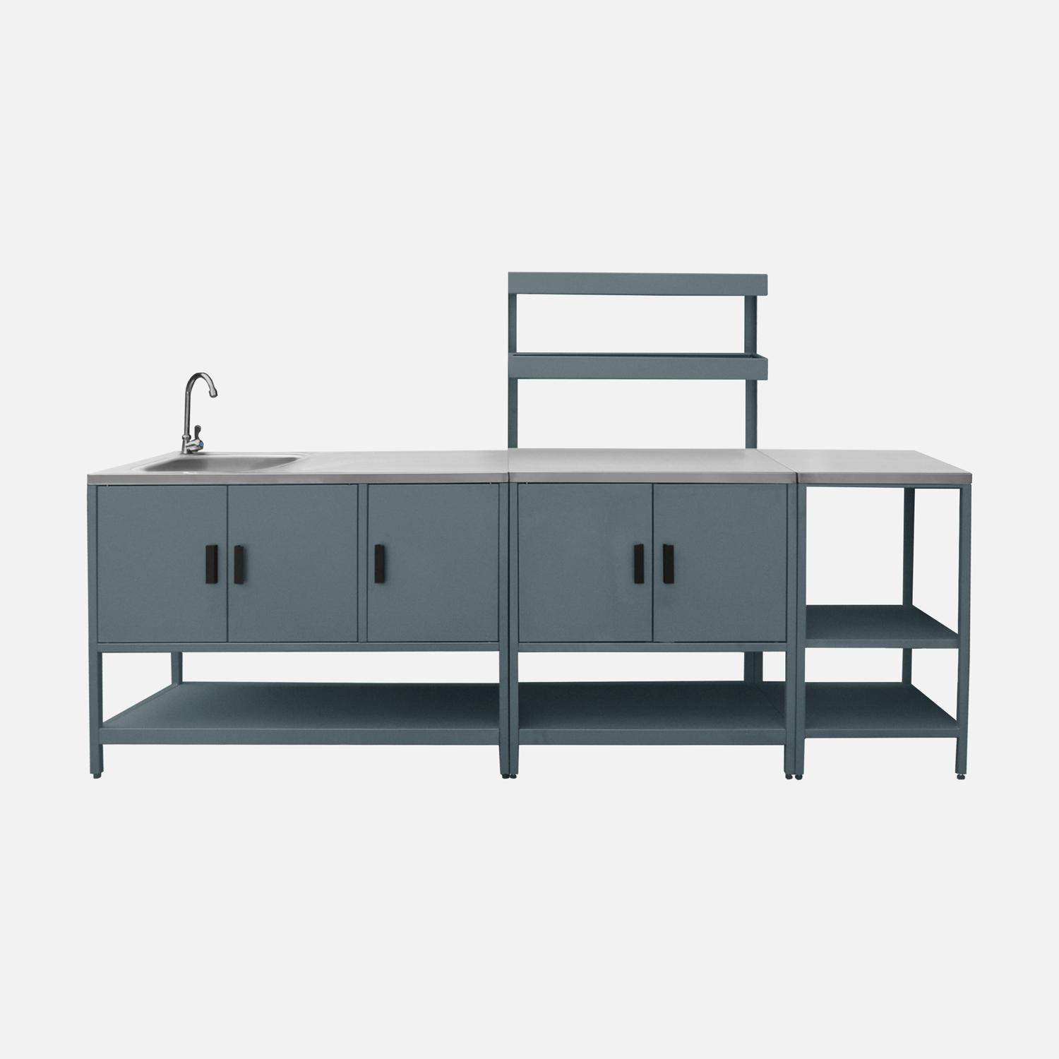 Cuisine extérieure 3 modules en acier inoxydable bleu gris Photo2