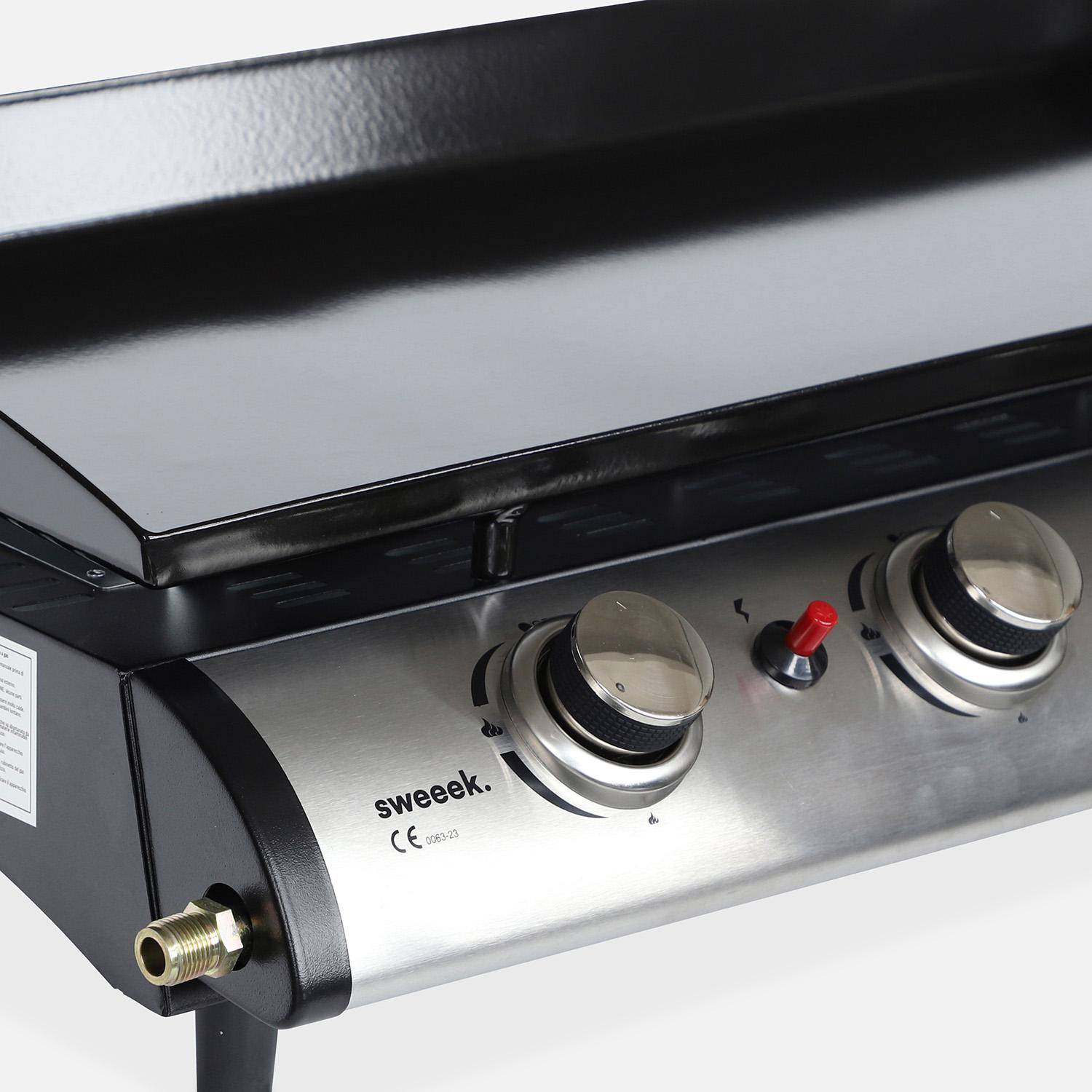 Plancha au gaz 4 feux, Porthos 4 brûleurs, 10 kW barbecue  grande plaque émaillée inox avec ustensiles Photo2