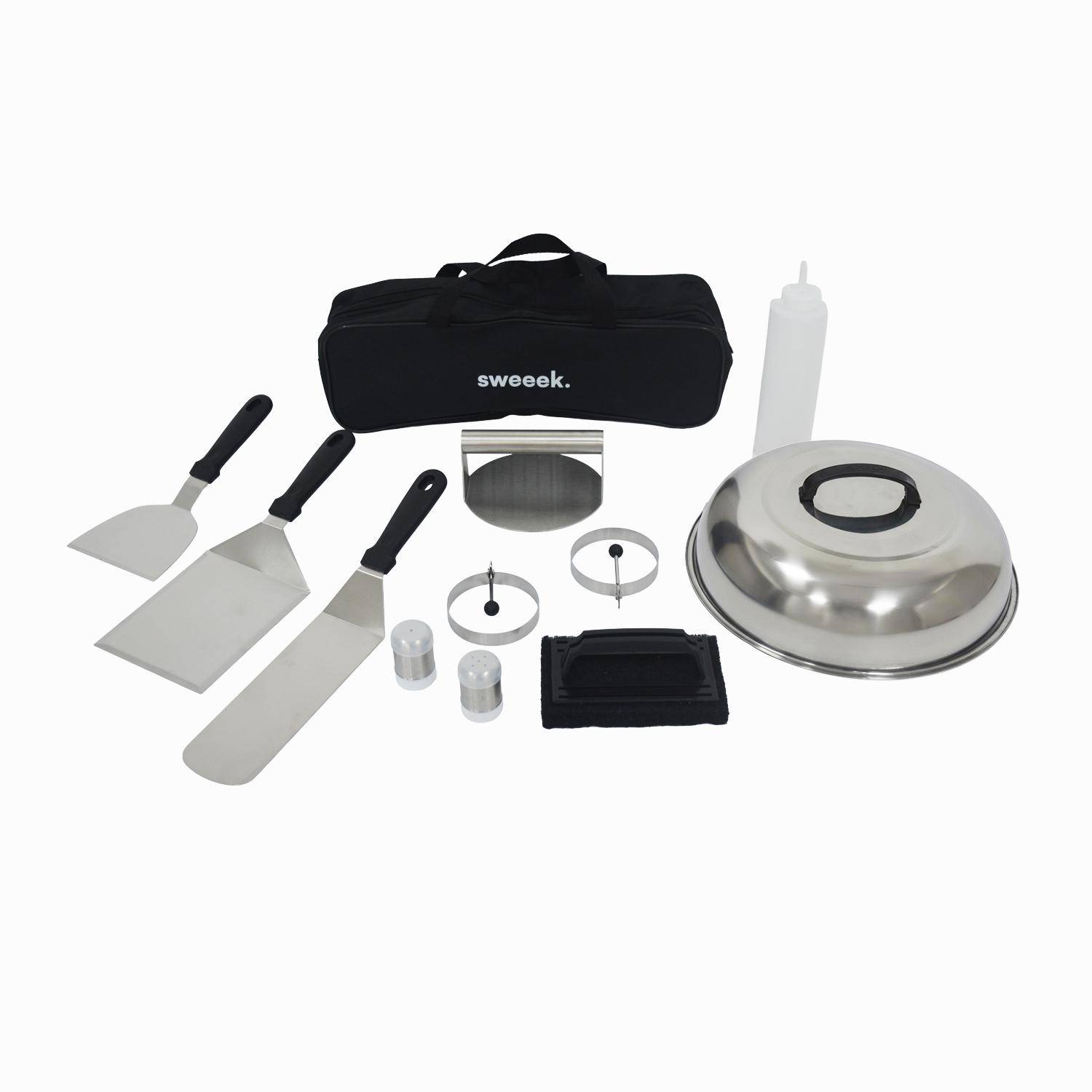 Chapa a gás 4 queimadores inox 10kW com utensílios Preto - 81.5x45x26 cm,sweeek,Photo4