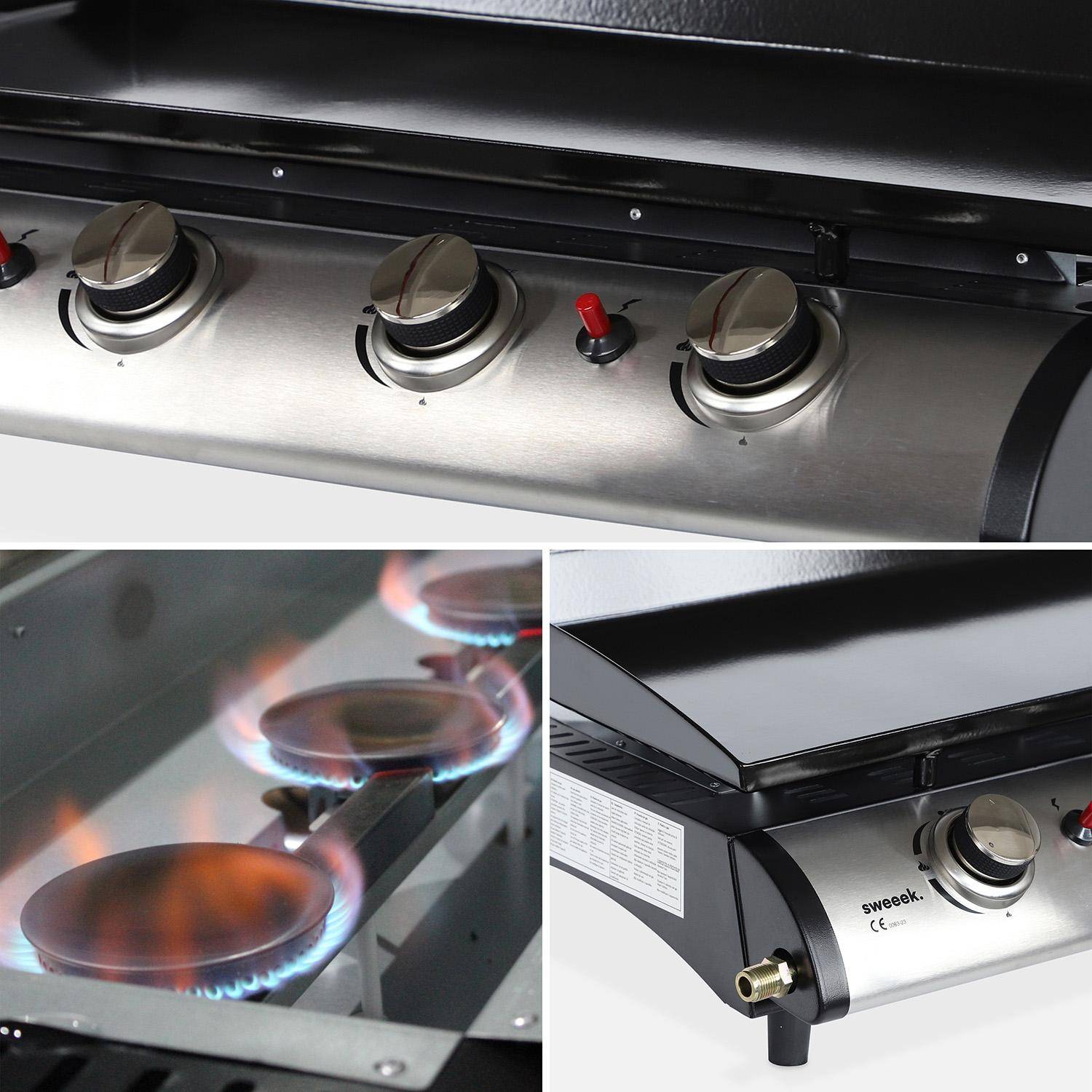 Plancha au gaz 4 brûleurs sur chariot - Porthos - 10kW, plancha à gaz avec desserte et ustensiles Photo4