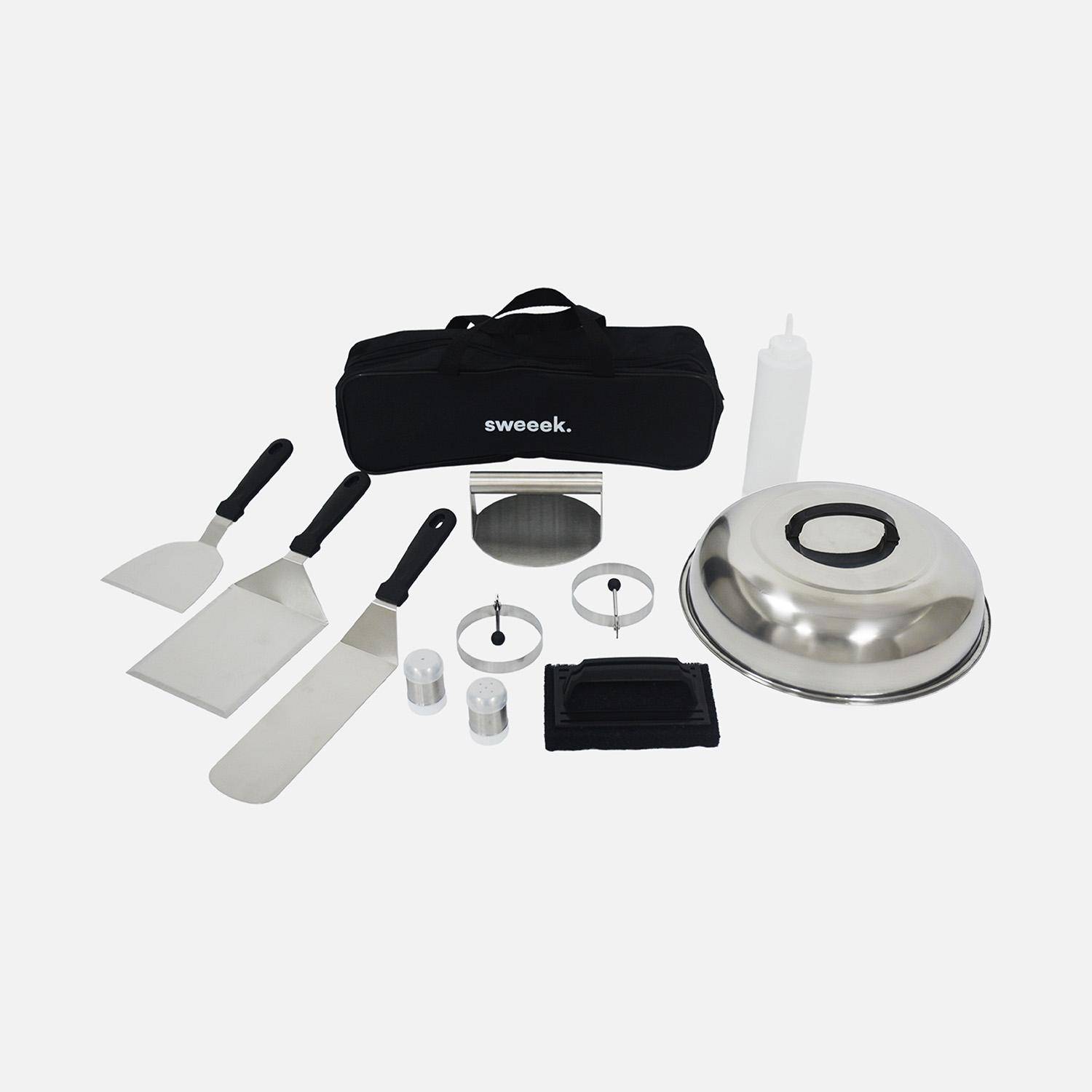 Plancha au gaz 4 brûleurs sur chariot - Porthos - 10kW, plancha à gaz avec desserte et ustensiles Photo3