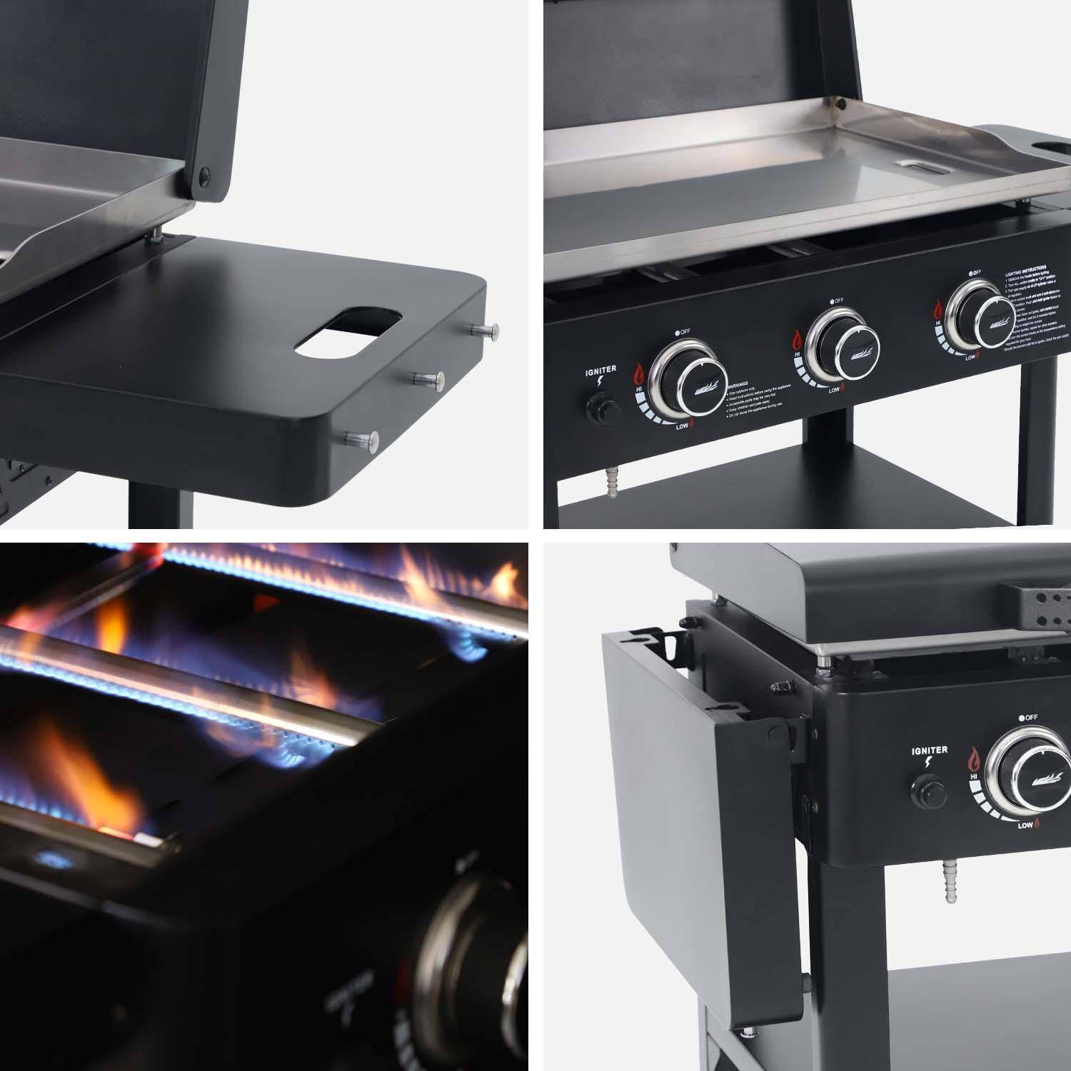 Plancha a gas 3 bruciatori acciaio inossidabile 12kW con carrello e utensili, Raoul, Nero, 107.5x53.5x94.5 cm Photo5