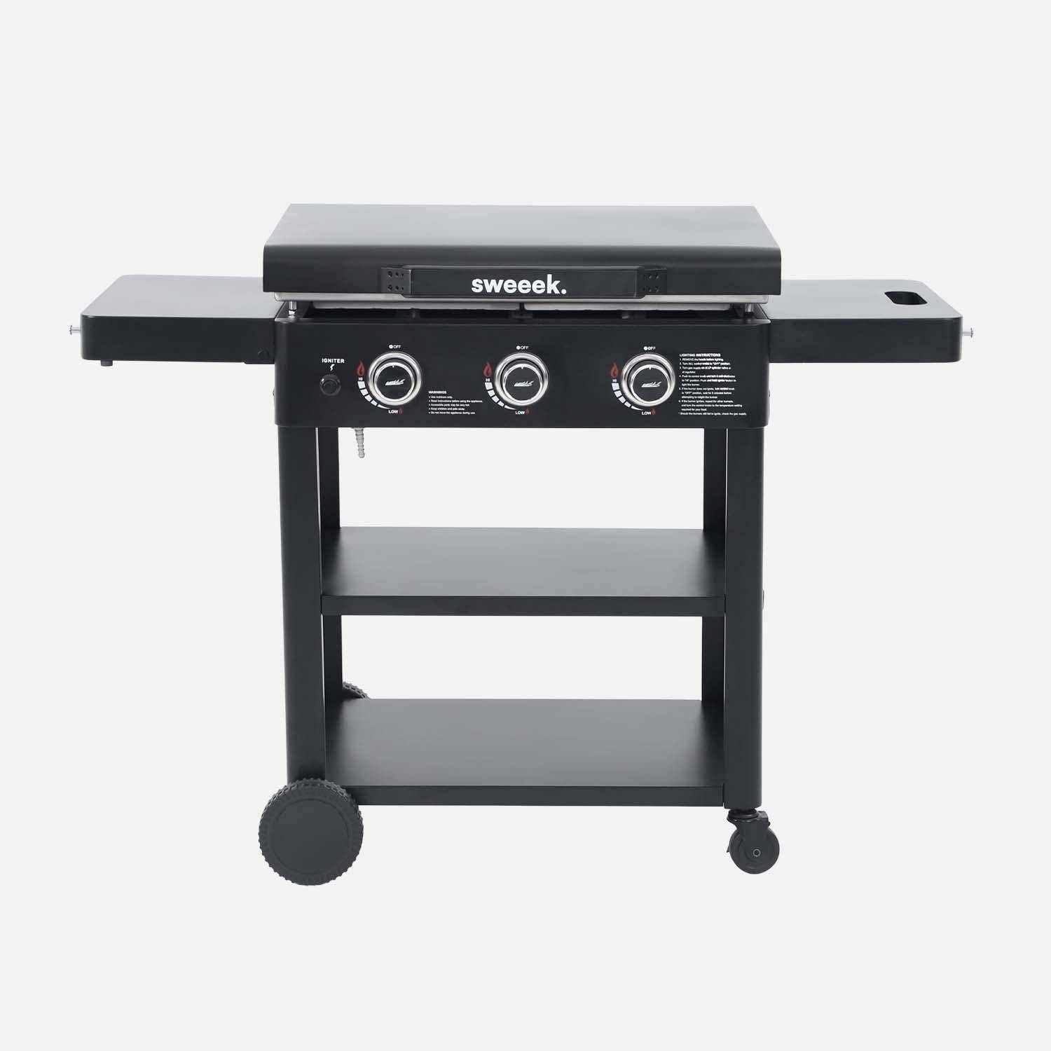 Plancha a gas 3 bruciatori acciaio inossidabile 12kW con carrello e utensili, Raoul, Nero, 107.5x53.5x94.5 cm Photo2