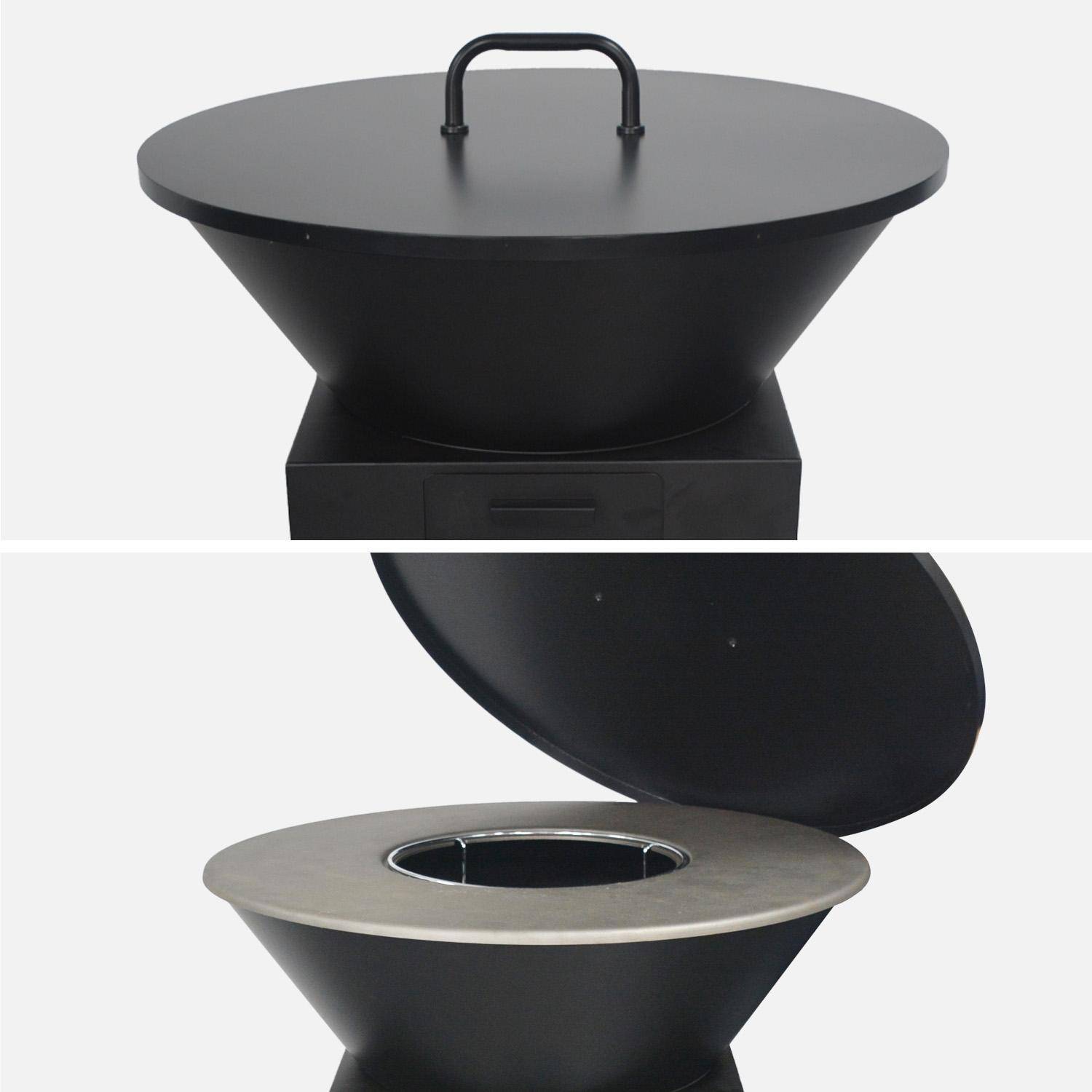 Braciere barbecue Ø81,5cm con griglia di cottura, spazio di stoccaggio, coperchio e utensili, Mombacho, Nero, 81.5x81.5x113 cm Photo5