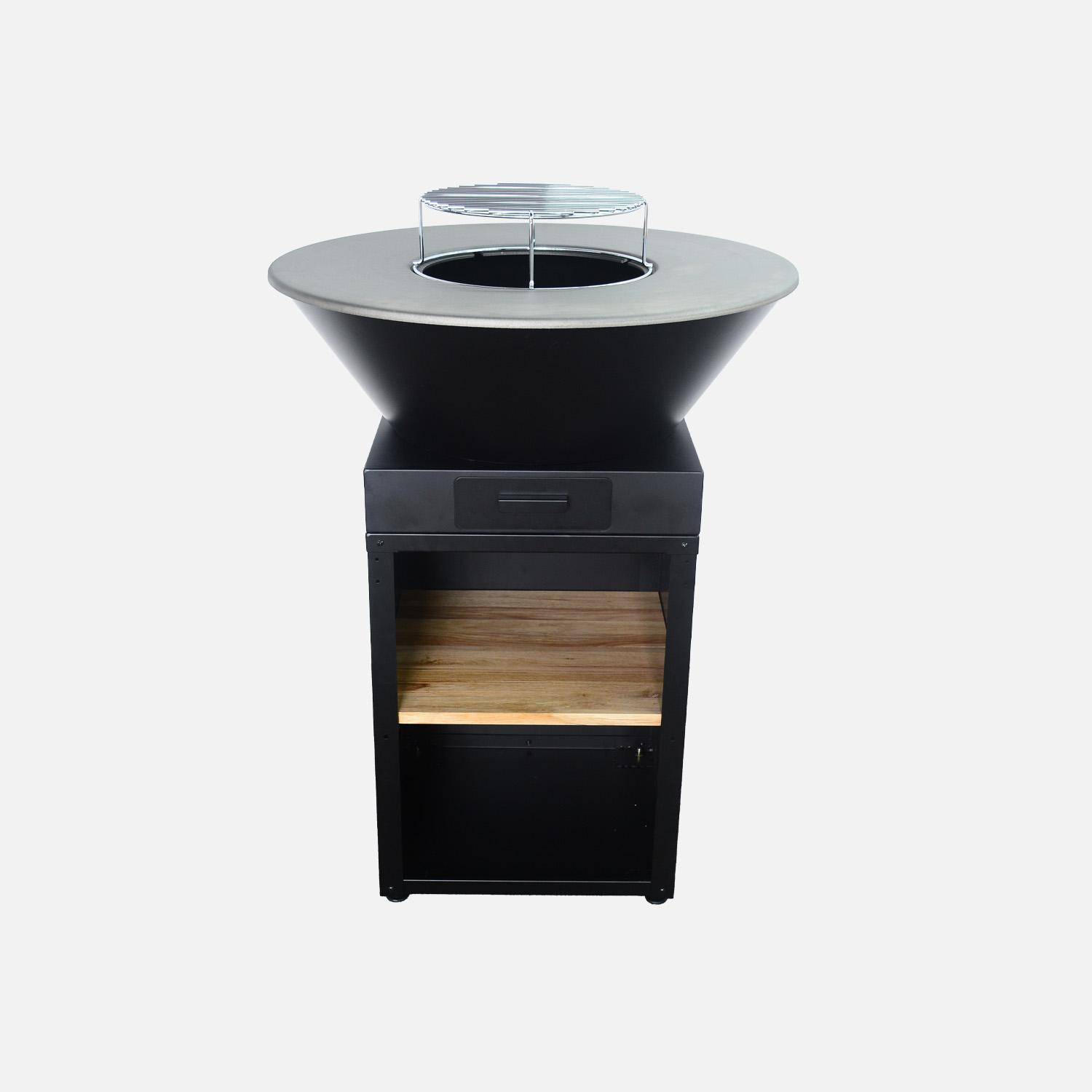 Braciere barbecue Ø81,5cm con griglia di cottura, spazio di stoccaggio, coperchio e utensili, Mombacho, Nero, 81.5x81.5x113 cm Photo3