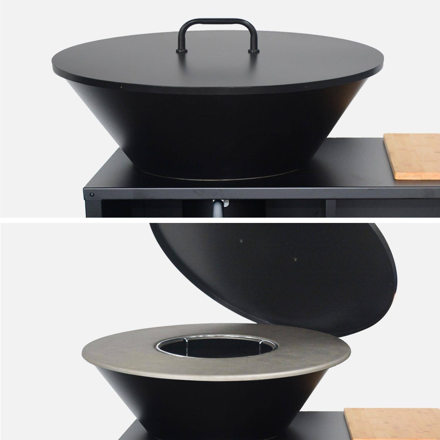 Brasero barbacoa, carrito con espacios de almacenamiento, tapa y utensilios, Ø80cm Negro - 138x82x104 cm Photo6