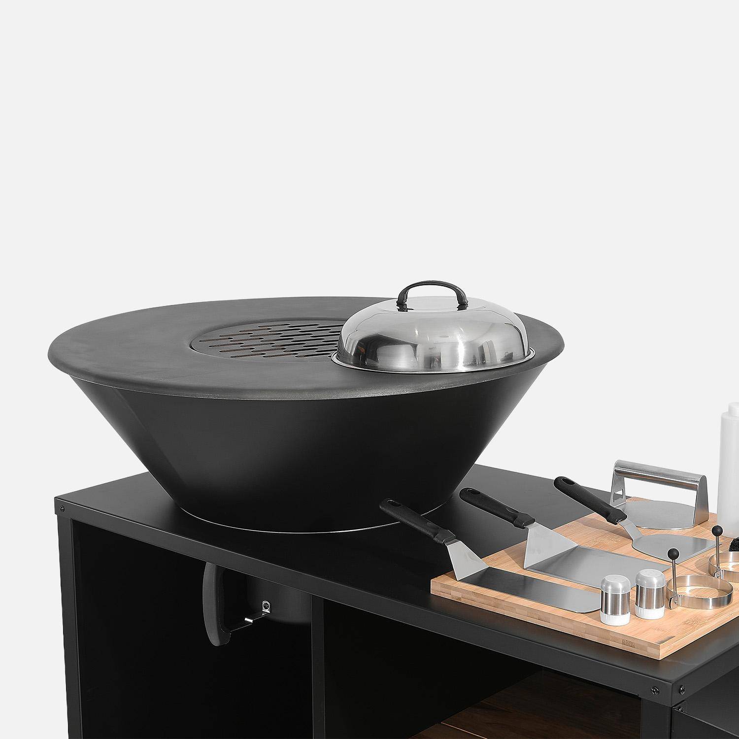 Brasero barbacoa, carrito con espacios de almacenamiento, tapa y utensilios, Ø80cm Negro - 138x82x104 cm Photo2