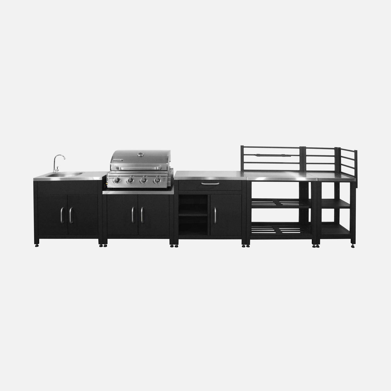 Cocina exterior 5 módulos acero inoxidable con barbacoa gas 4 quemadores Plata - 73x50x48 cm,sweeek,Photo2